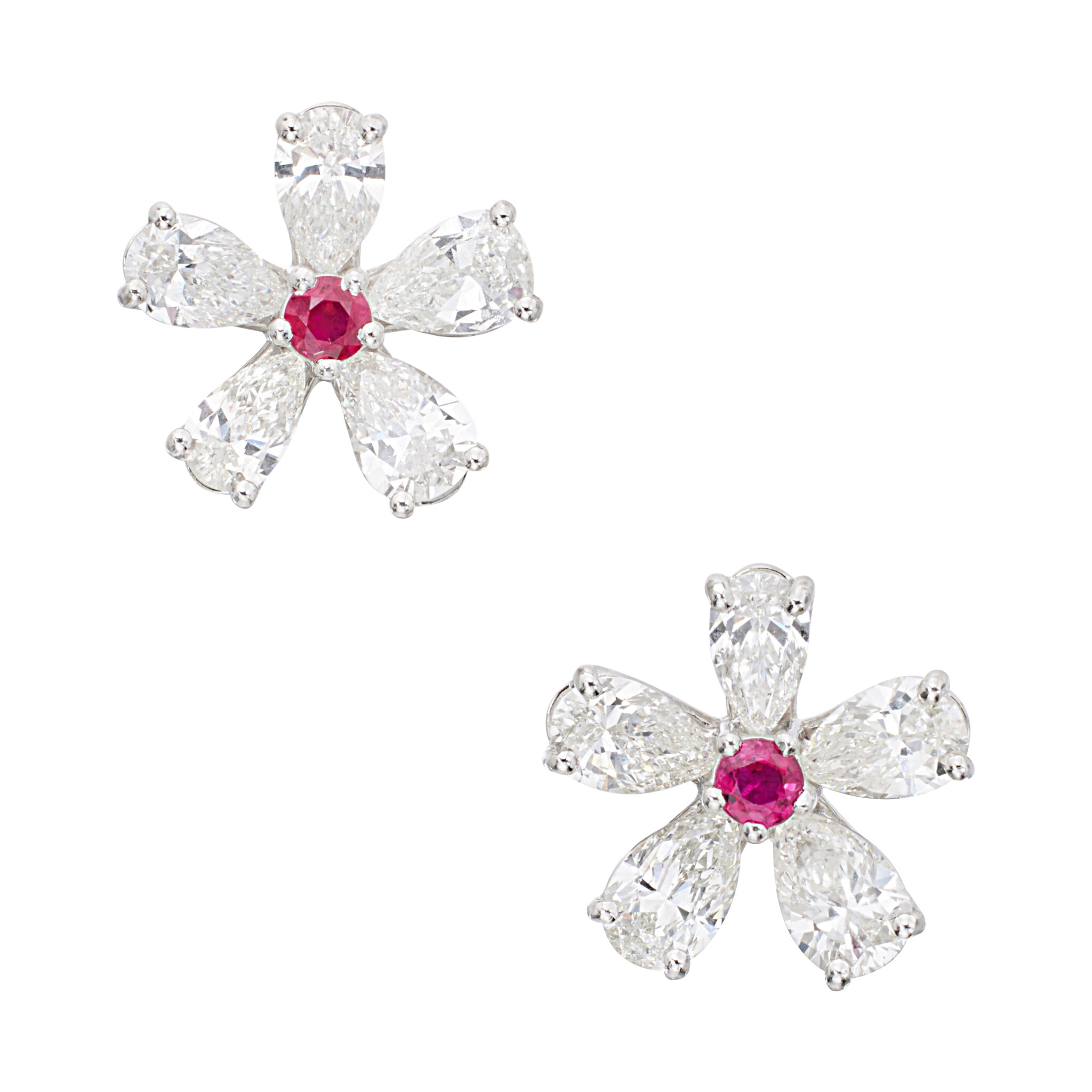 Platinum, Ruby and Diamond Earrings — view 1