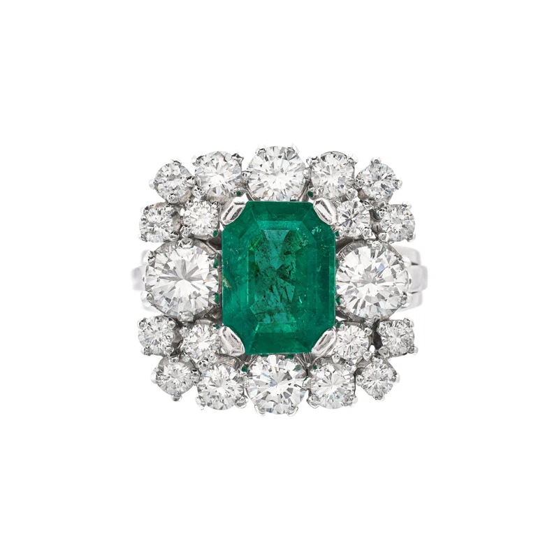 Palladium, 2.20ct Colombian Emerald and Diamond Ring