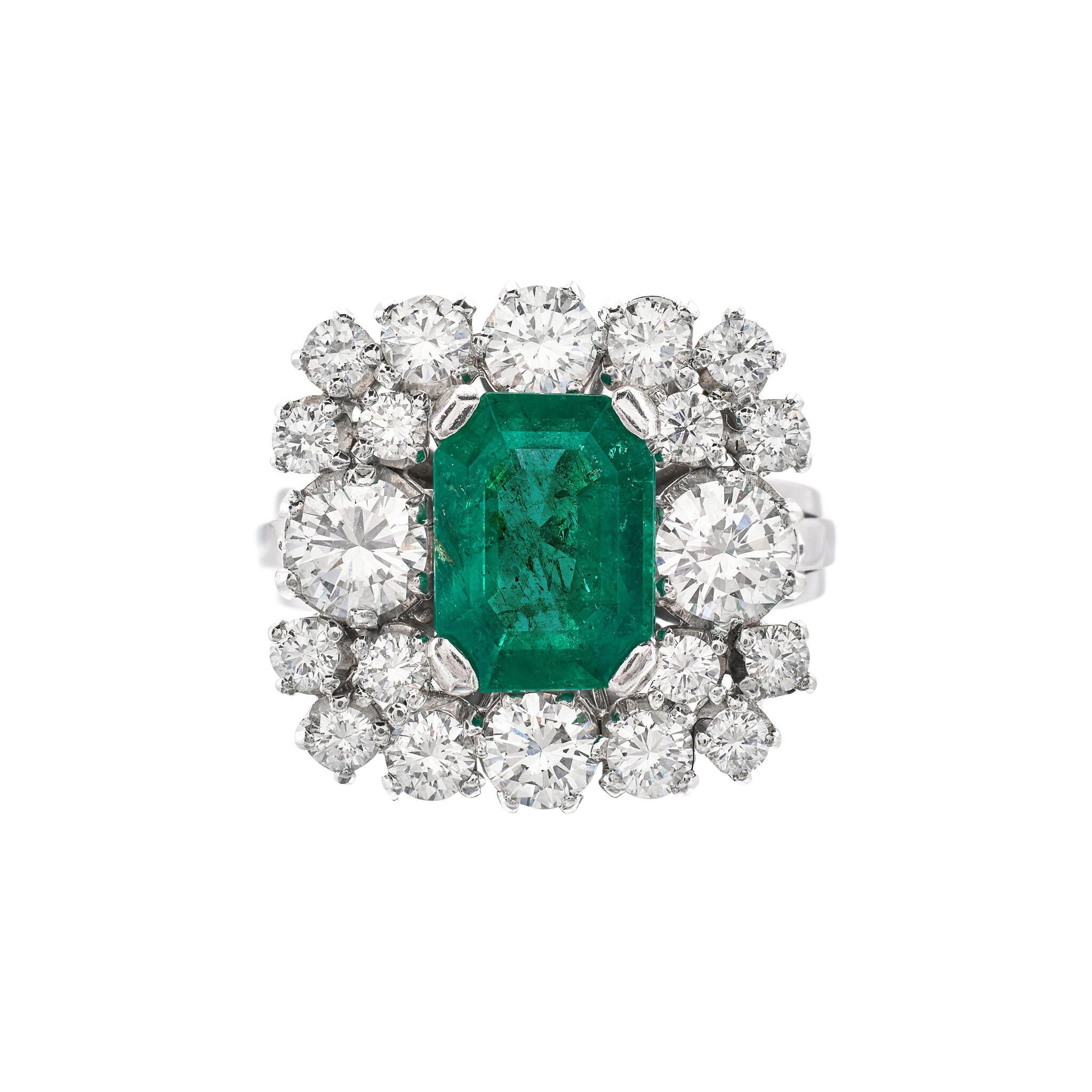 Palladium, 2.20ct Colombian Emerald and Diamond Ring — view 1