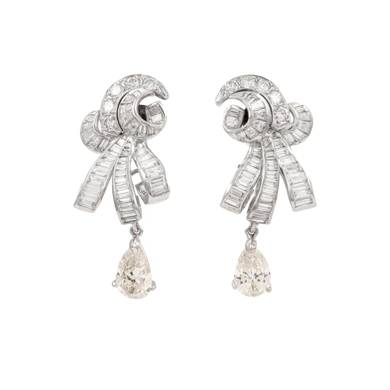 Vintage Palladium and Diamond Drop Earrings