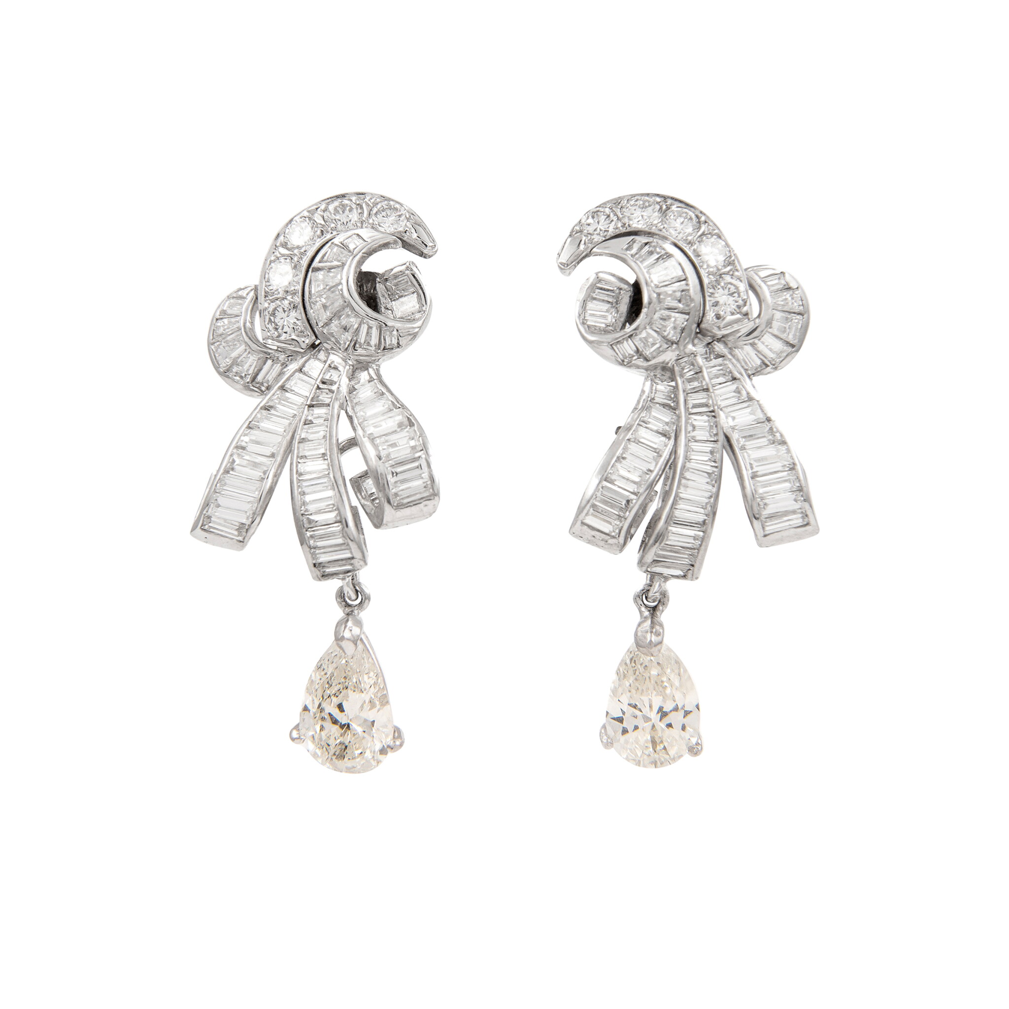 Vintage Palladium and Diamond Drop Earrings — view 1