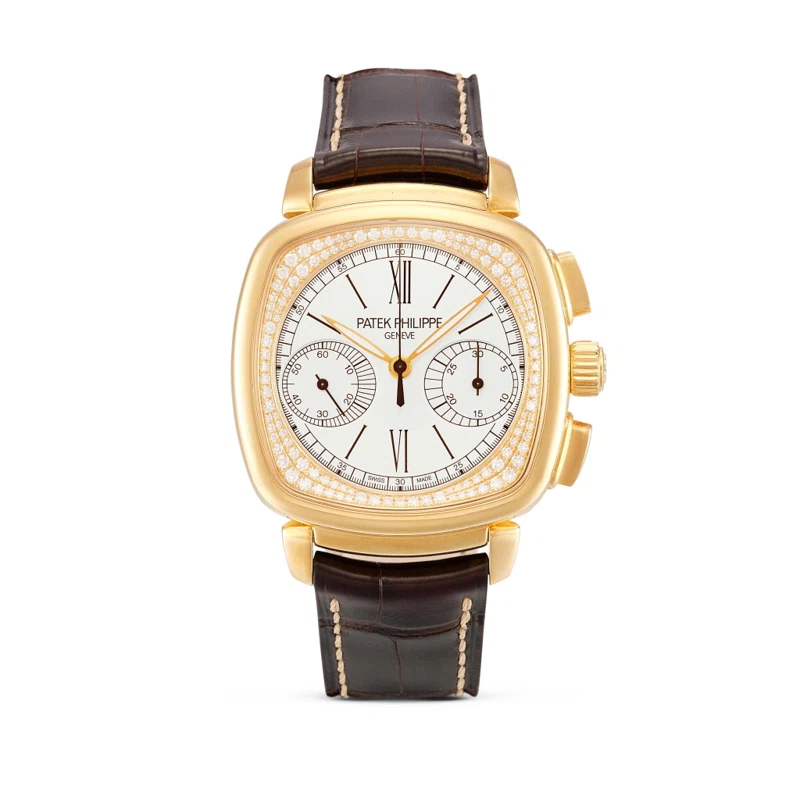 (Reference 7071). A rose gold and diamond-set chronograph mechanical wristwatch. Circa 2013