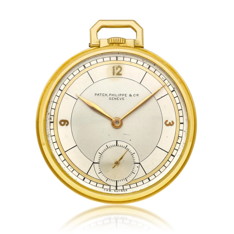 Patek Philippe & Cie. A yellow gold mechanical openface keyless watch with sector dial. Made in 1931