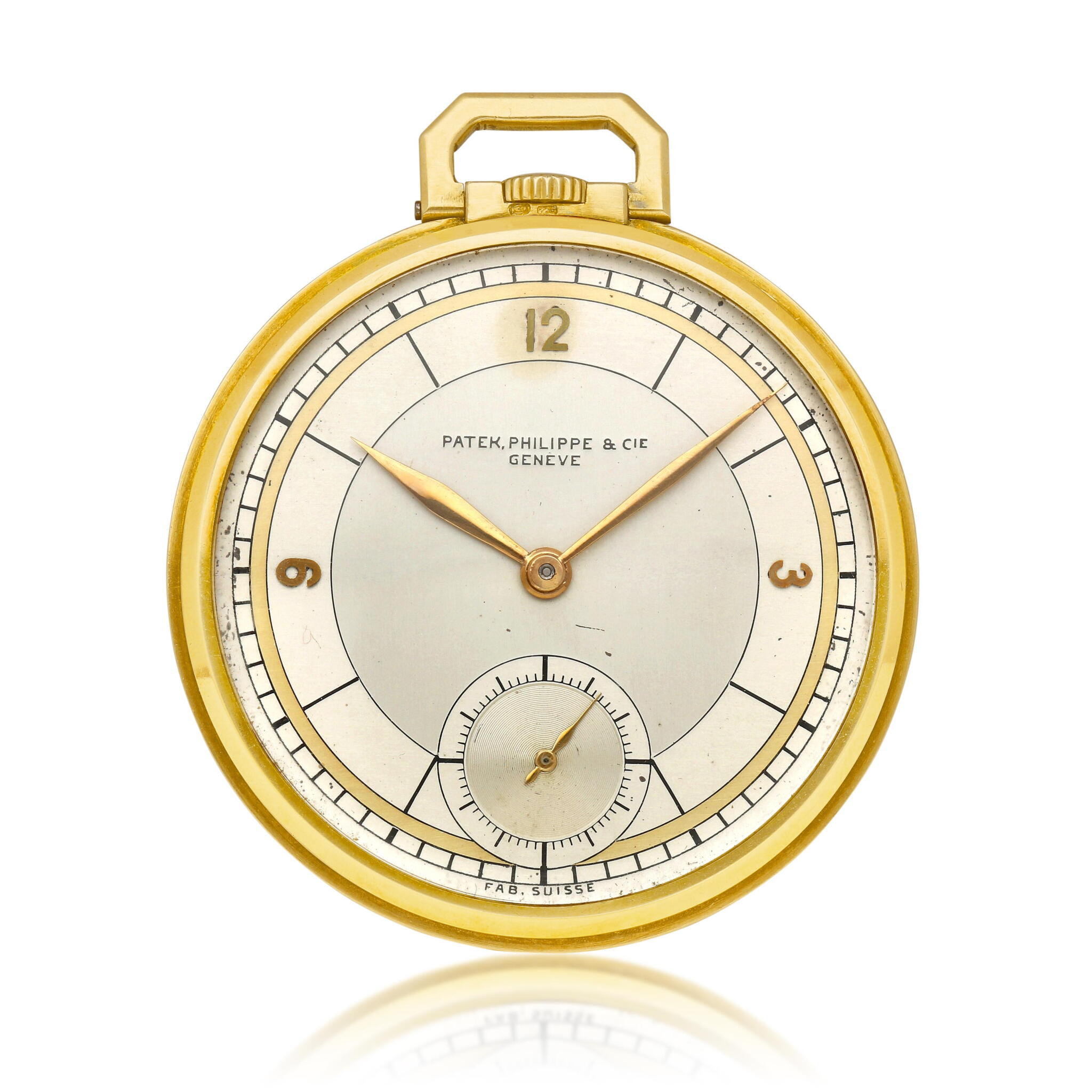Patek Philippe & Cie. A yellow gold mechanical openface keyless watch with sector dial. Made in 1931 — view 1