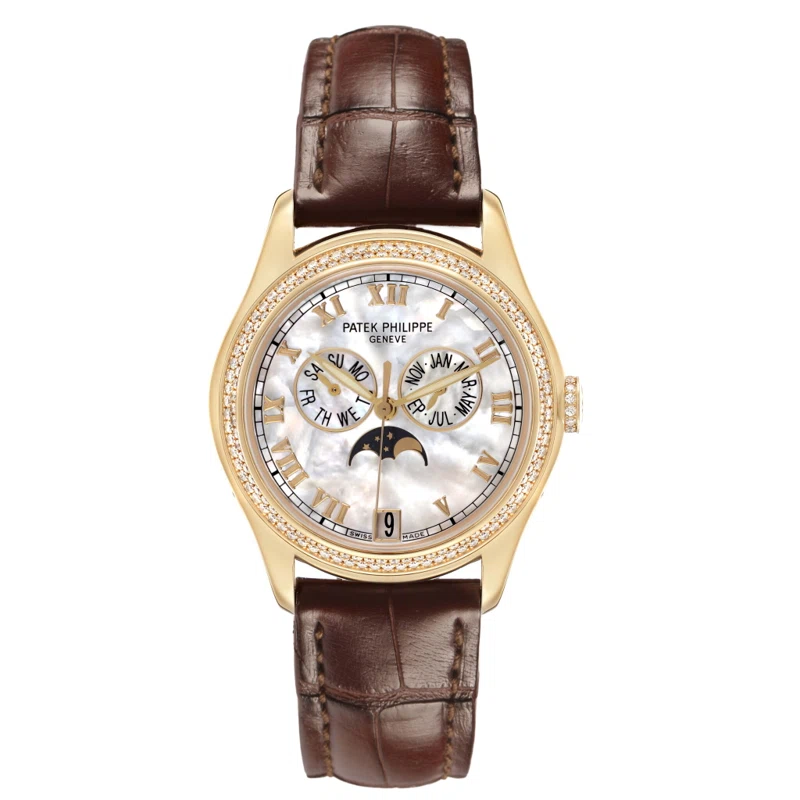 Complications (Reference 4936J-001). A 37mm yellow gold diamond-set automatic wristwatch with date, moonphase, and annual calendar.