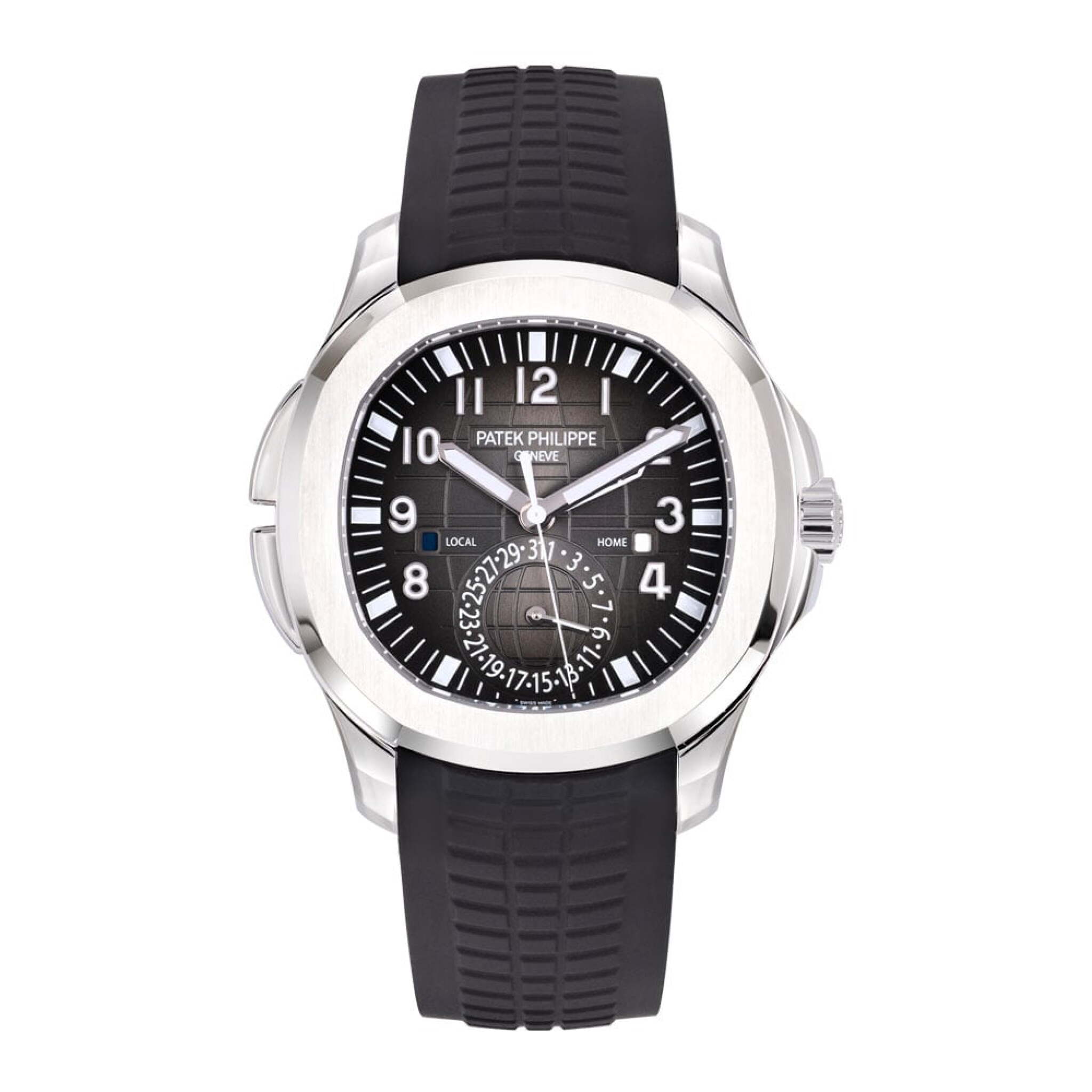 Aquanaut Travel Time (Reference 5164A-001). A 40mm stainless steel automatic wristwatch with date, dual time zone, and day/night indicator. 2019 — view 1