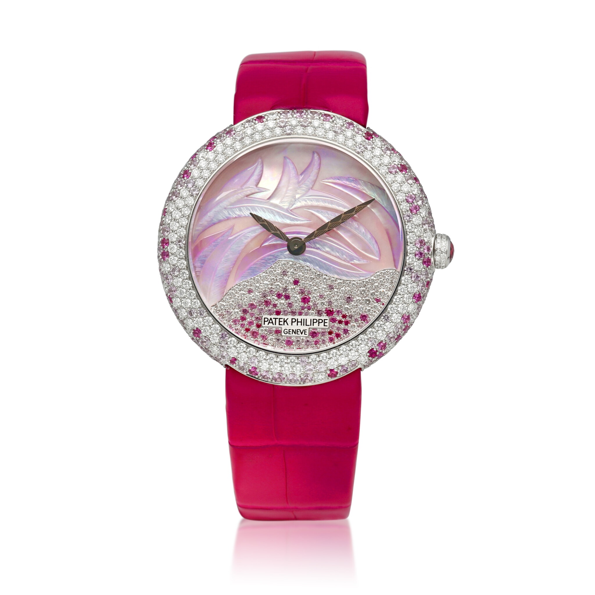 Calatrava (Reference 4899/900). A 35.5mm white gold diamond pink sapphire-set automatic wristwatch. 2017 — view 1