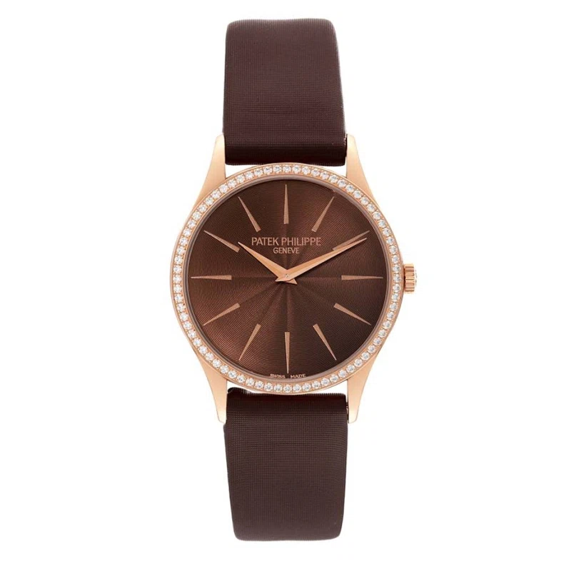 Calatrava (Reference 4897R-001). A 33mm rose gold diamond-set manual wind wristwatch.