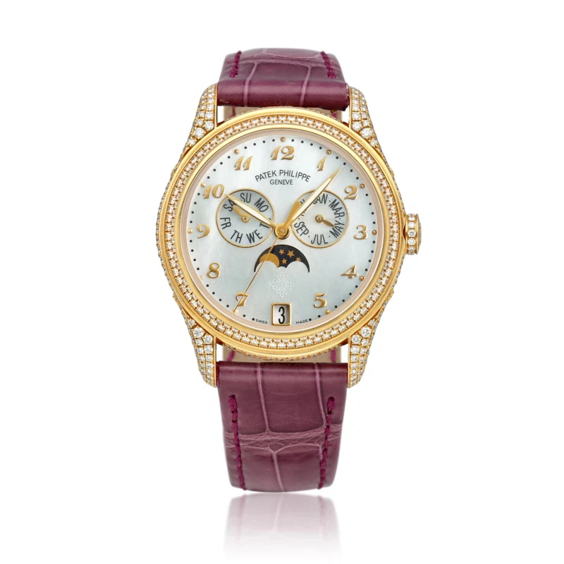 Complications (Reference 4937R-001). A 37mm rose gold diamond-set automatic wristwatch with date, day, month, moon phase, and annual calendar. 2013