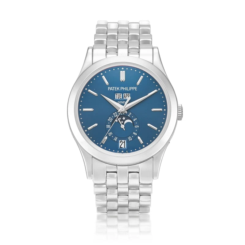 Complications (Reference 5396/1G). A white gold annual calendar automatic wristwatch with moon phases and bracelet. Circa 2013