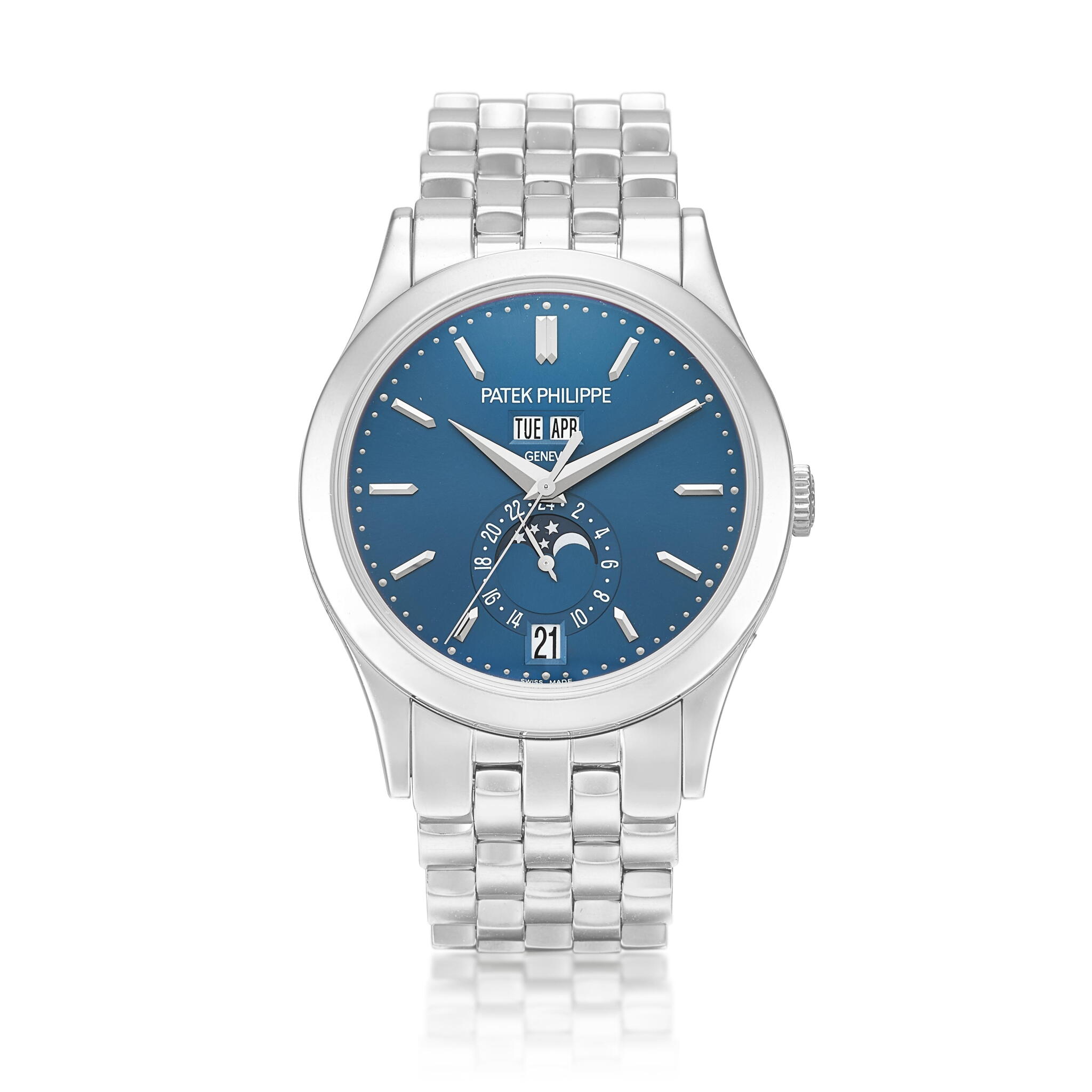 Complications (Reference 5396/1G). A white gold annual calendar automatic wristwatch with moon phases and bracelet. Circa 2013 — view 1