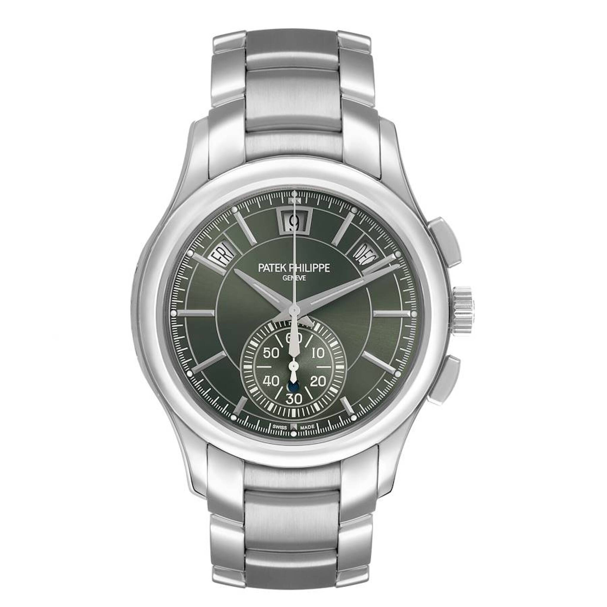 Complications (Reference 5905/1A-001). A 40mm stainless steel automatic wristwatch with date, day, month, chronograph, day/night indicator, and annual calendar. 2024 — view 1