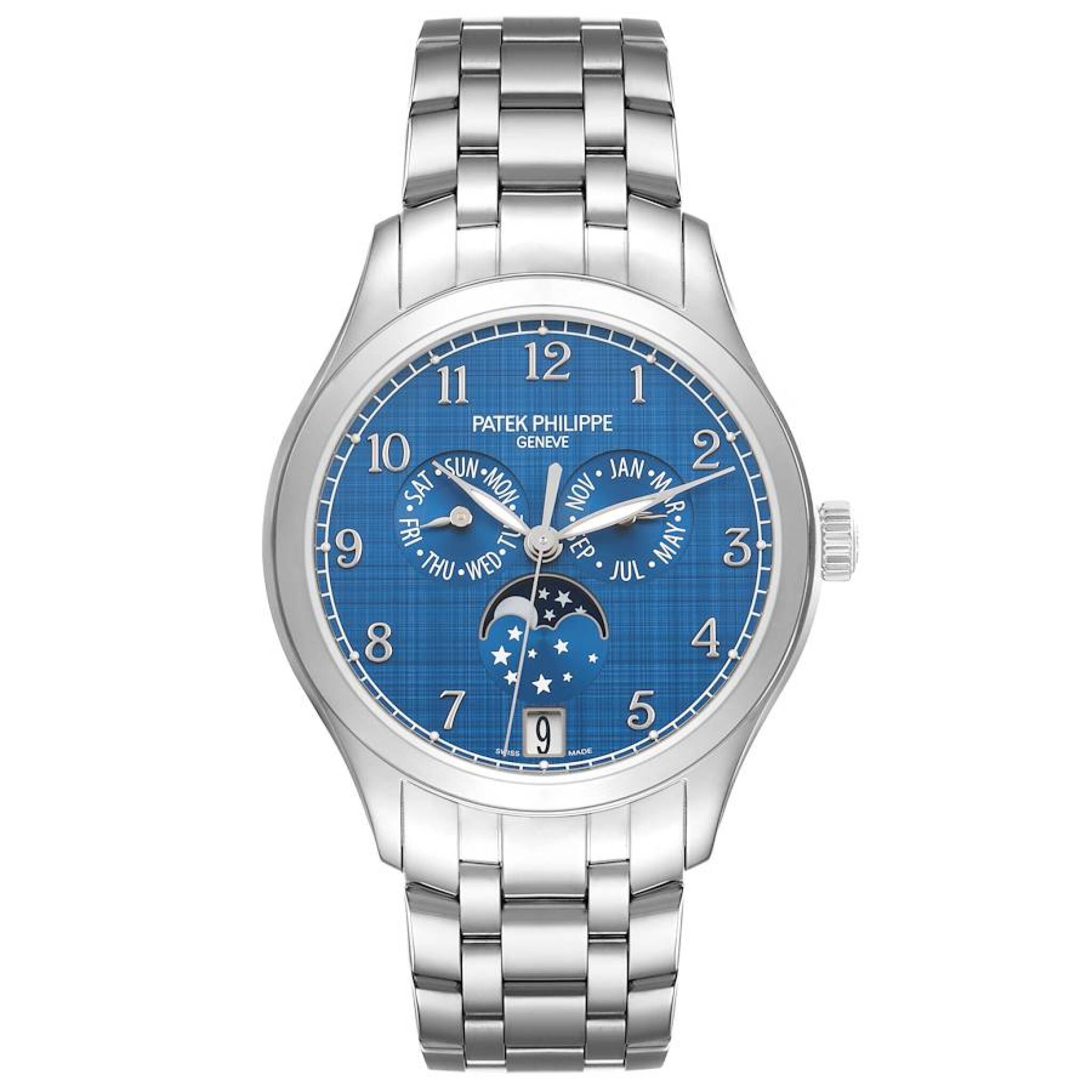 Complications (Reference 4947/1A-001). A 38mm stainless steel automatic wristwatch with date, moon phase, and annual calendar. 2023 — view 1