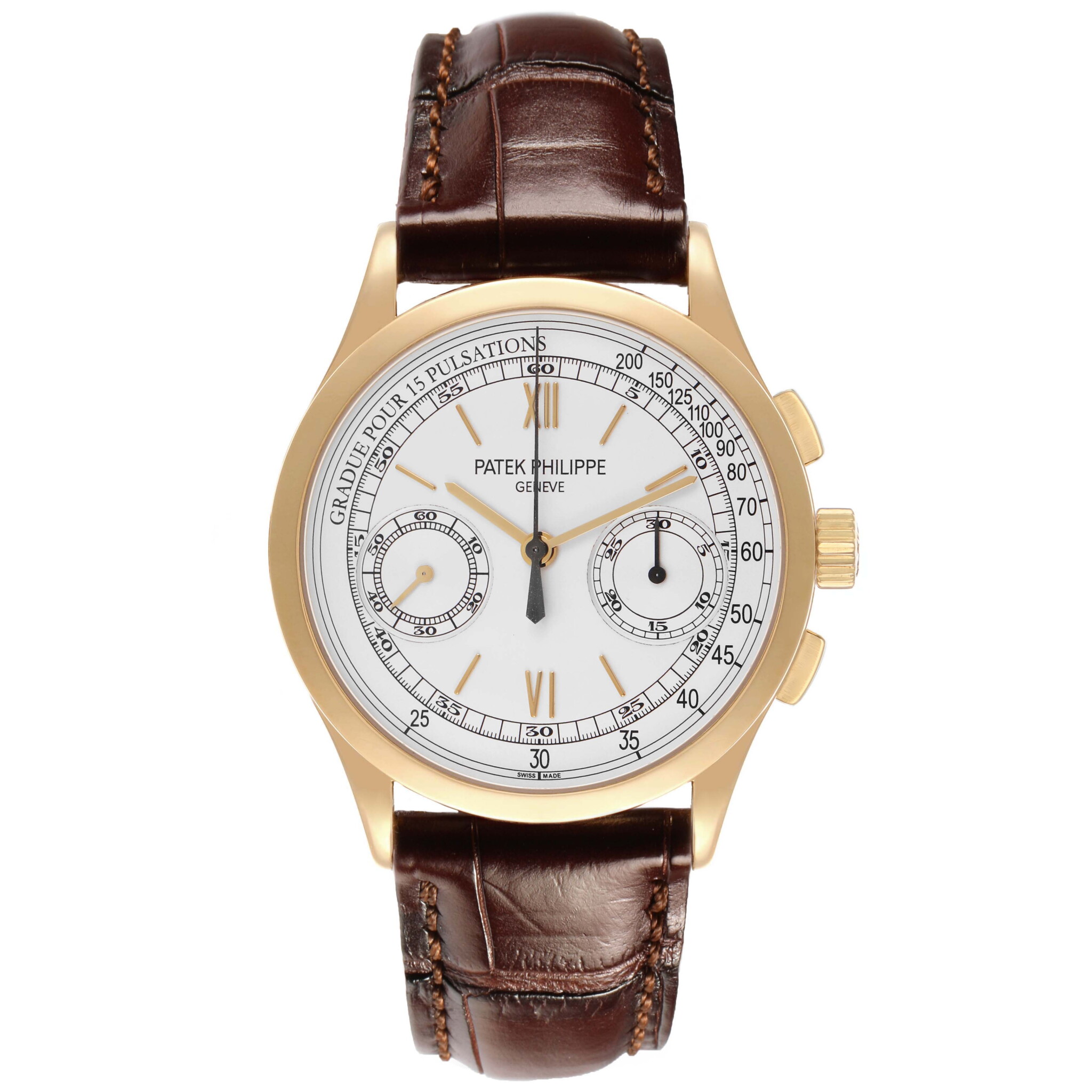 Complications (Reference 5170J-001). A 39mm yellow gold manual wind wristwatch with chronograph. 2013 — view 1