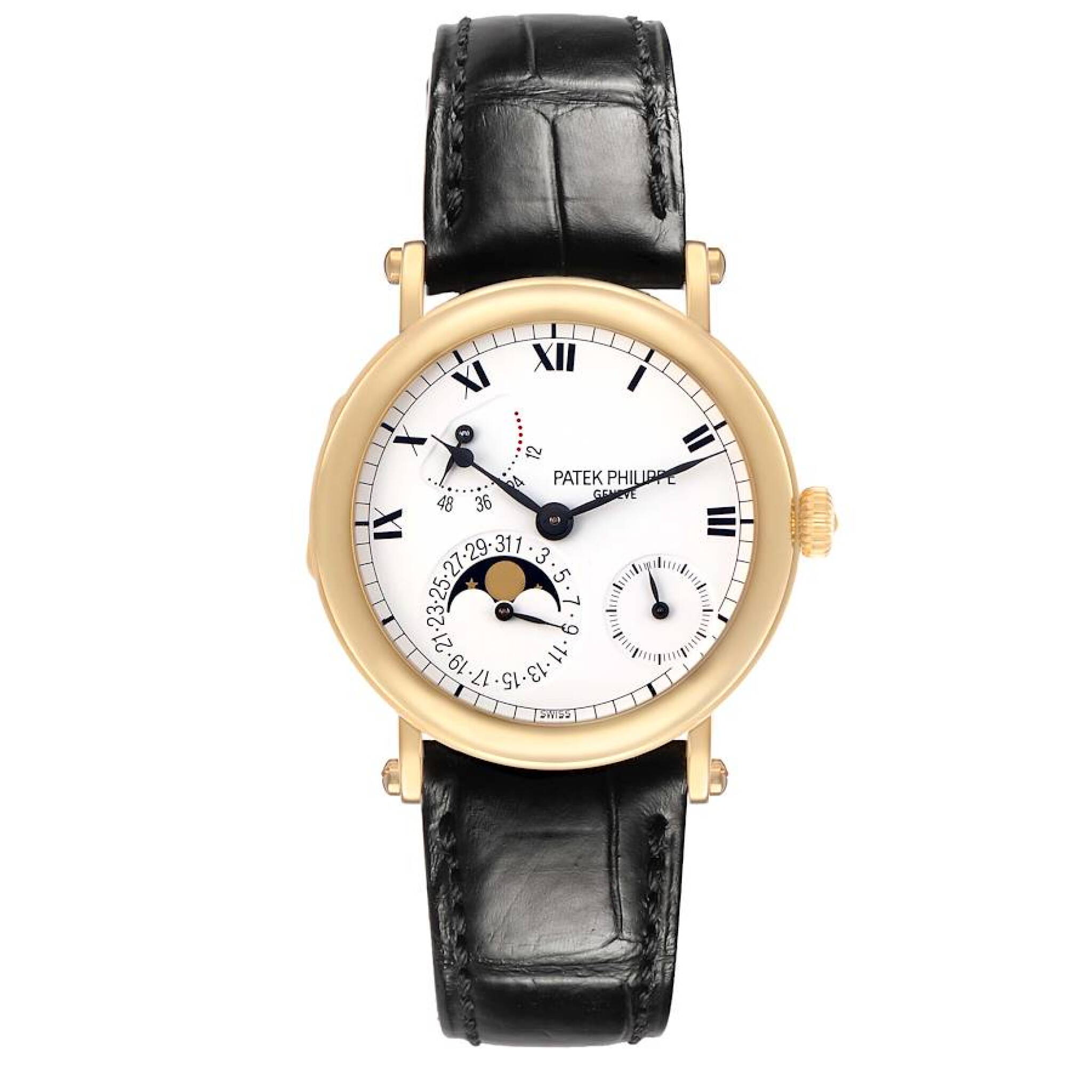 Complications (Reference 5054J). A 36mm yellow gold automatic wristwatch with date, moon phase, and power reserve. 2000 — view 1