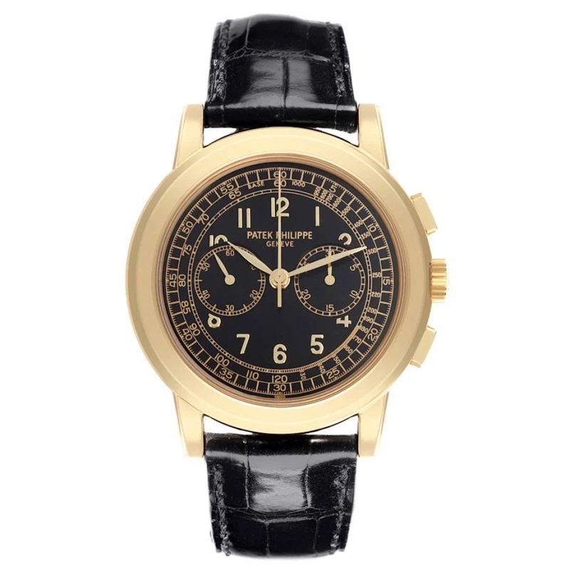 Complications (Reference 5070J-001). A 42mm yellow gold manual wind wristwatch with chronograph.