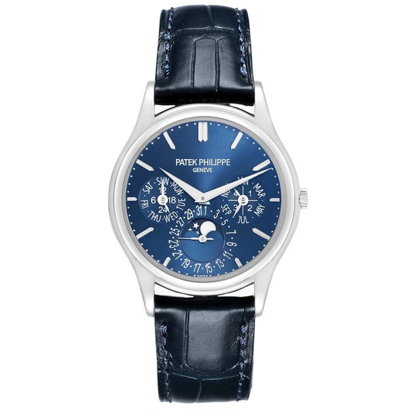Complications (Reference 5140P-001). A 37mm platinum automatic wristwatch with day, date, month, moon phase, leap year, and perpetual calendar. 2011