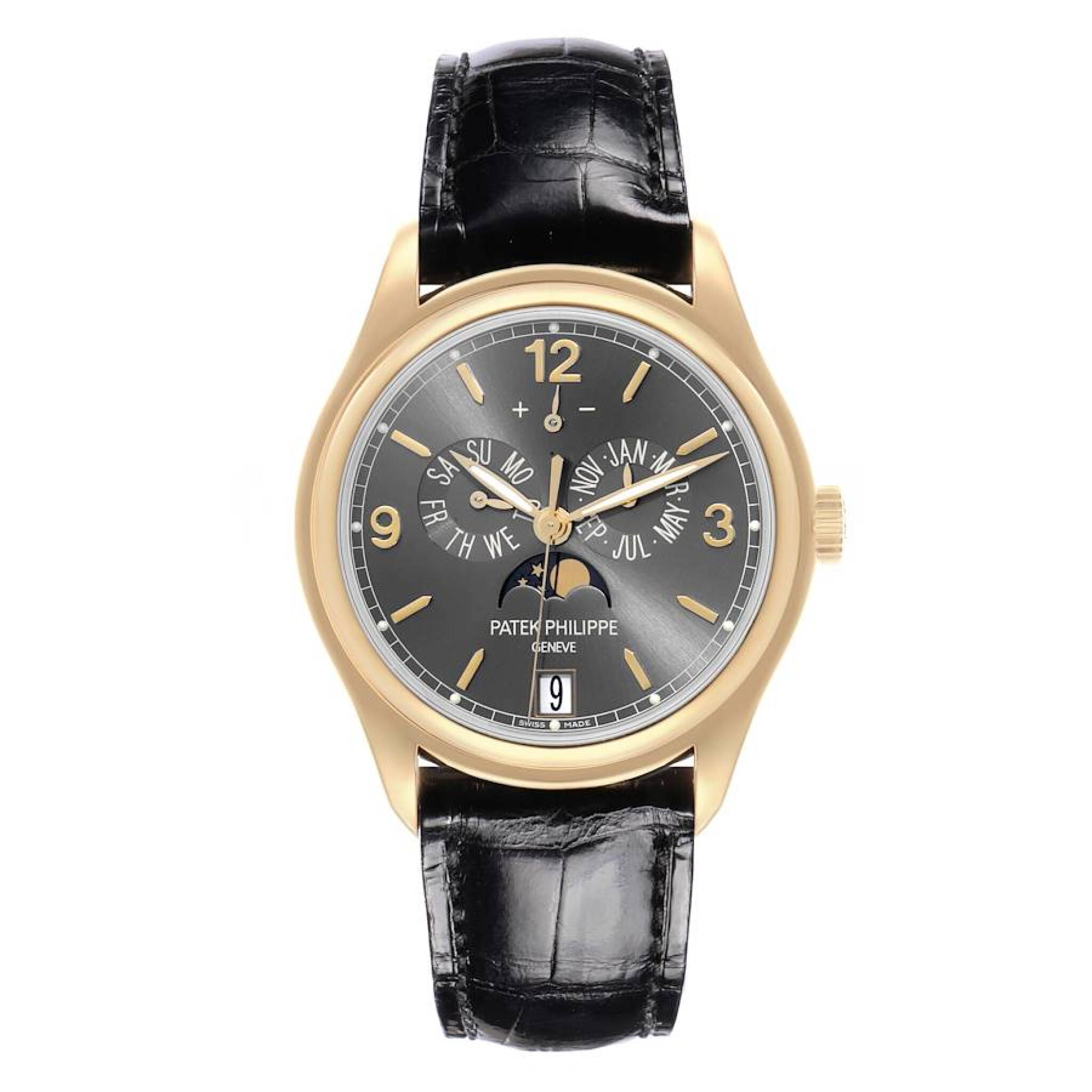 Complications (Reference 5146J-010). A 39mm yellow gold automatic wristwatch with date, day, month, moon phase, power reserve, and annual calendar. — view 1