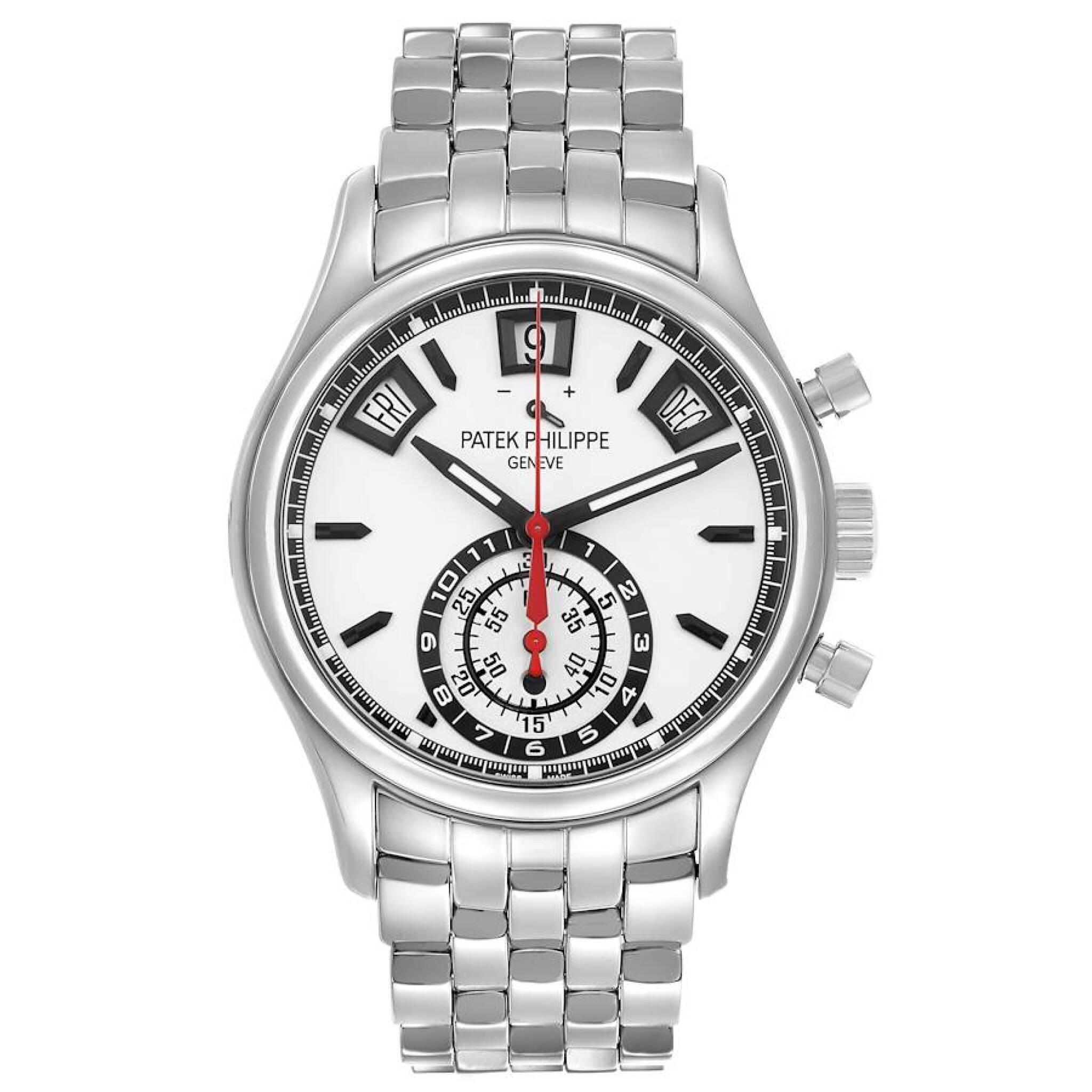 Complications (Reference 5960/1A-001). A 40mm stainless steel automatic wristwatch with date, day, month, chronograph, power reserve, and annual calendar. 2017 — view 1
