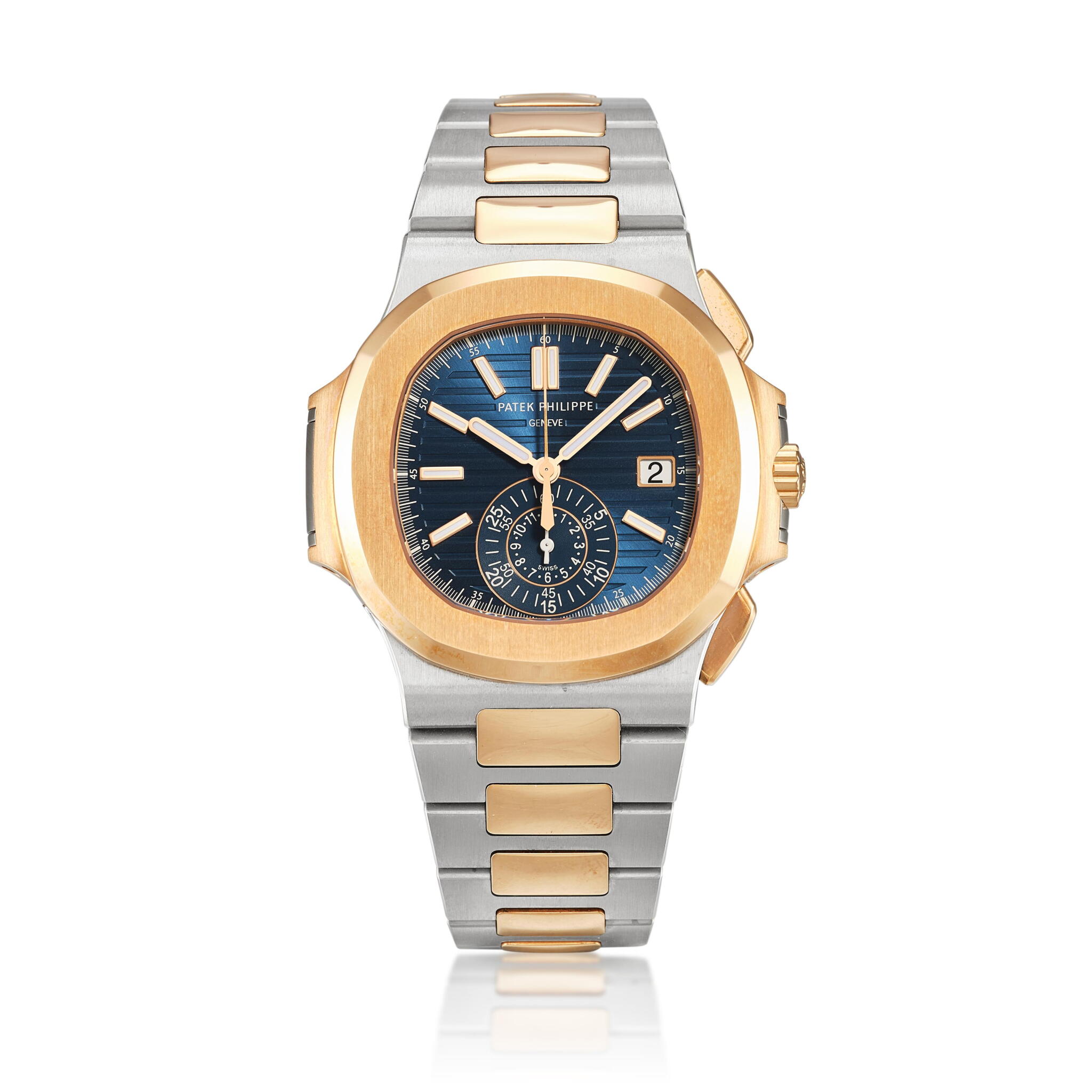 Nautilus (Reference 5980/1AR-001). A 40.5mm rose gold stainless steel automatic wristwatch with date and flyback chronograph. 2022 — view 1