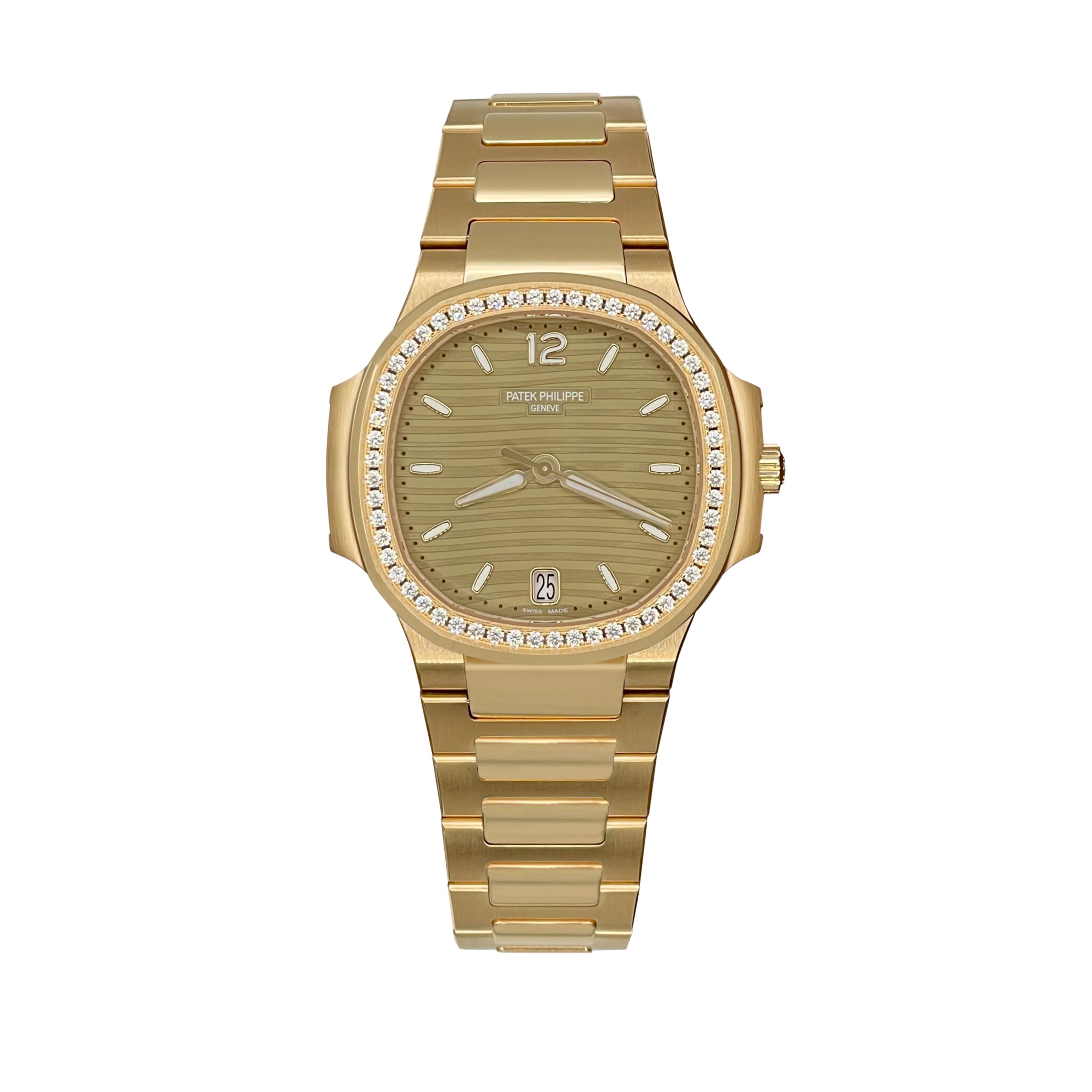 Nautilus (Reference 7118/1200R-010). A 35.2mm rose gold diamond-set automatic wristwatch with date. 2026 — view 1