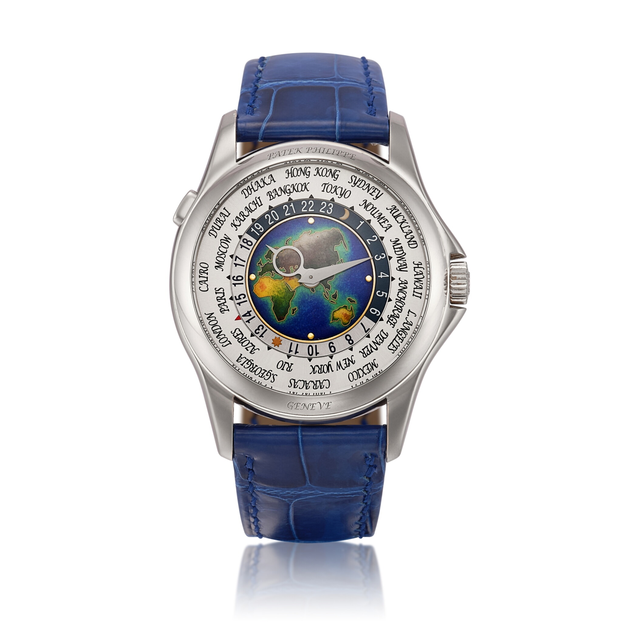 Rare Handcrafts (Reference 5131G). A 40mm white gold automatic wristwatch with world time and cloisonné enamel dial. 2013 — view 1