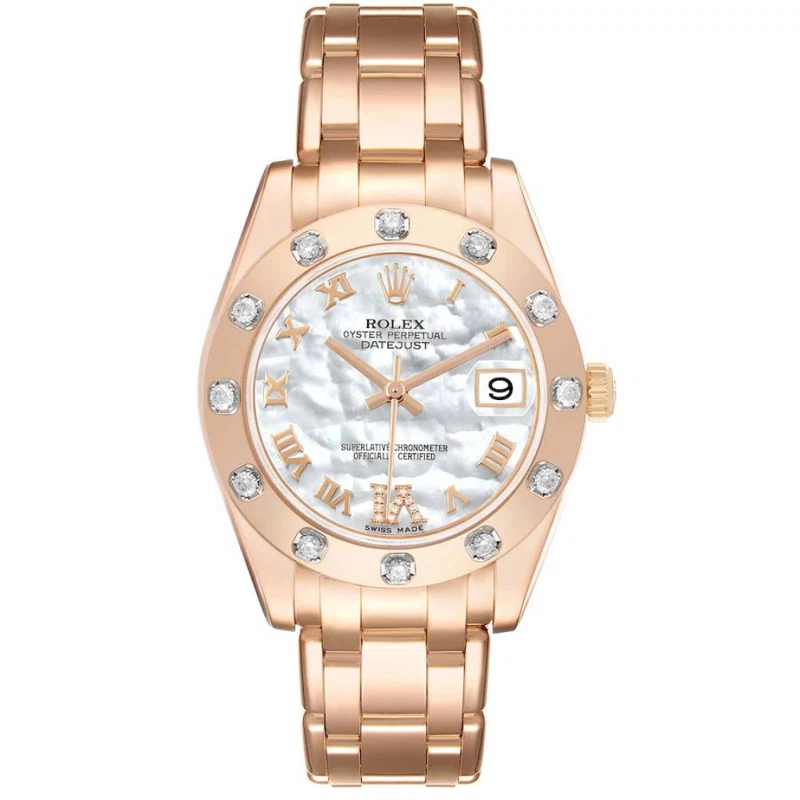 Pearlmaster Datejust (Reference 81315). A 34mm rose gold diamond-set automatic wristwatch with date. 2012