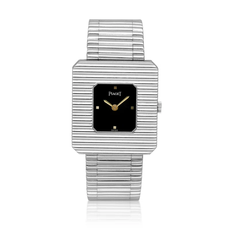 Piaget (Reference 99041). A white gold manual wind bracelet watch with onyx dial. Circa 1970
