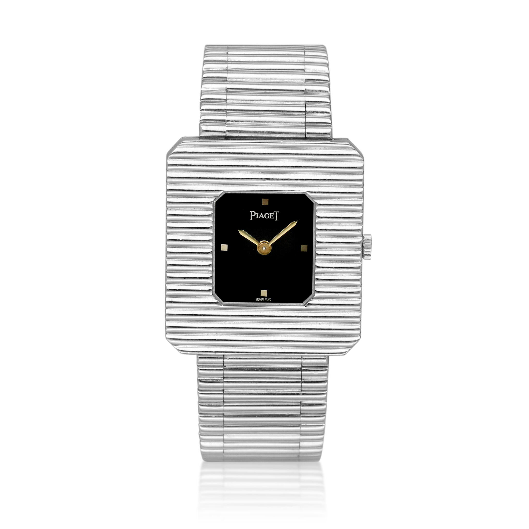 Piaget (Reference 99041). A white gold manual wind bracelet watch with onyx dial. Circa 1970 — view 1