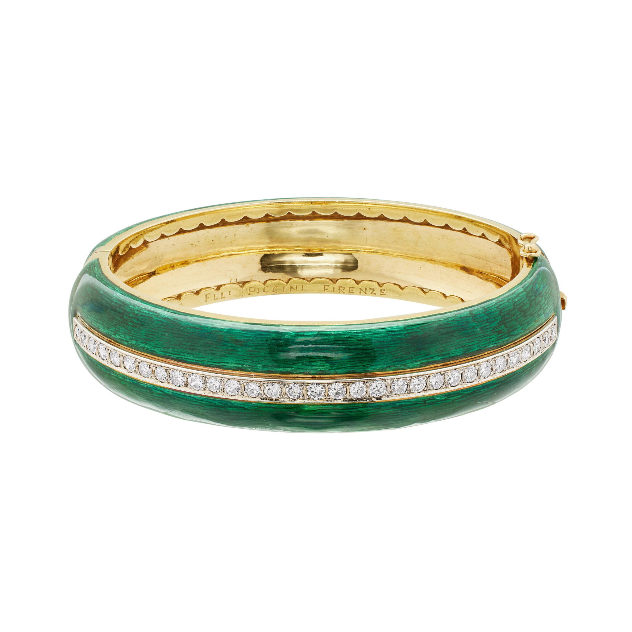 Gold, White Gold, Diamond and Enamel Bangle Bracelet — view 1