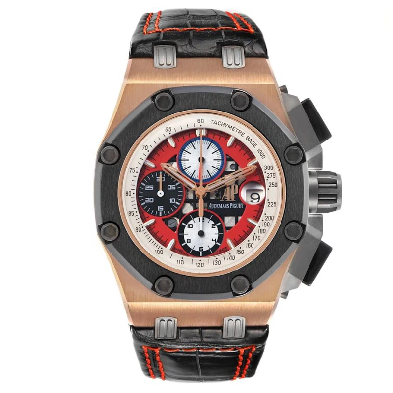 Royal Oak Offshore 'Rubens Barrichello III' Limited Edition (Reference 26284RO.OO.D002CR.01). A 46mm rose gold titanium ceramic automatic wristwatch with date and chronograph.