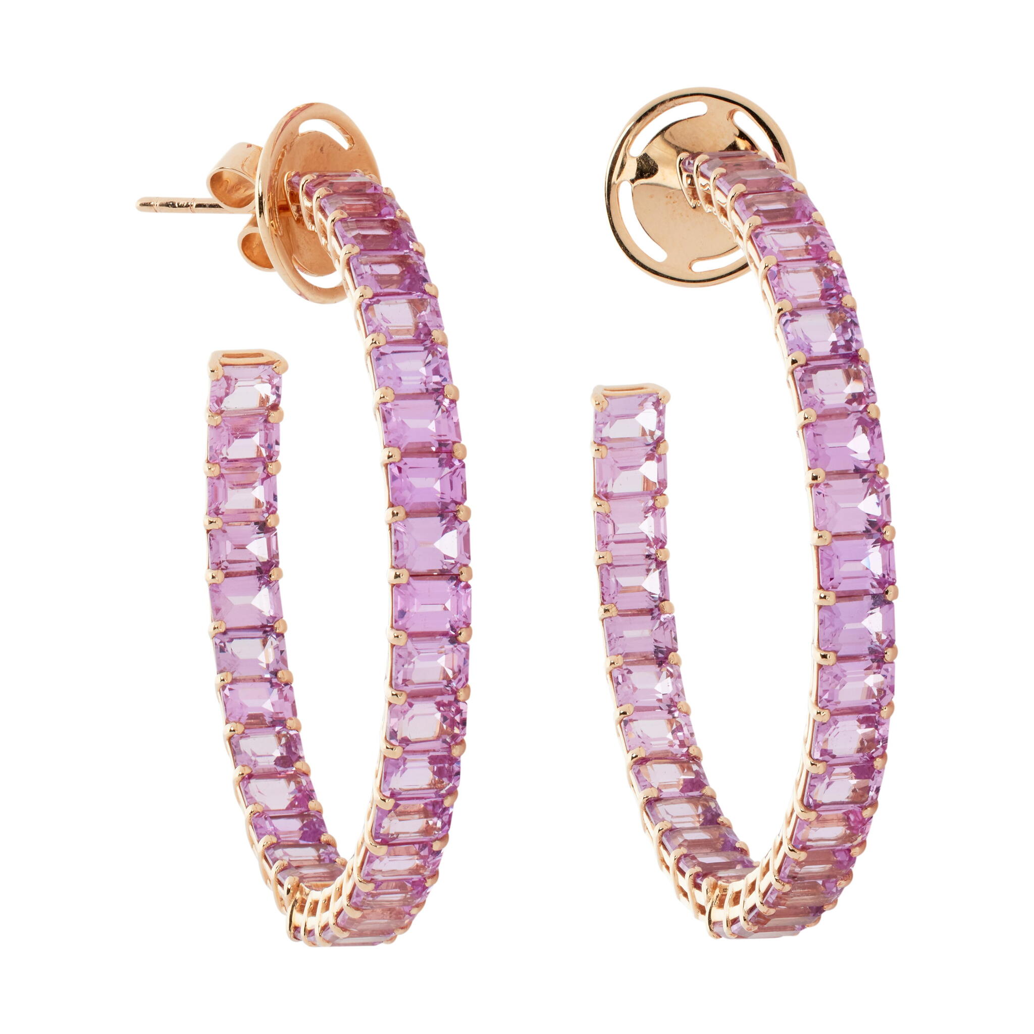 Pink Gold and 16.40ctw Pink Sapphire Hoop Earrings — view 1