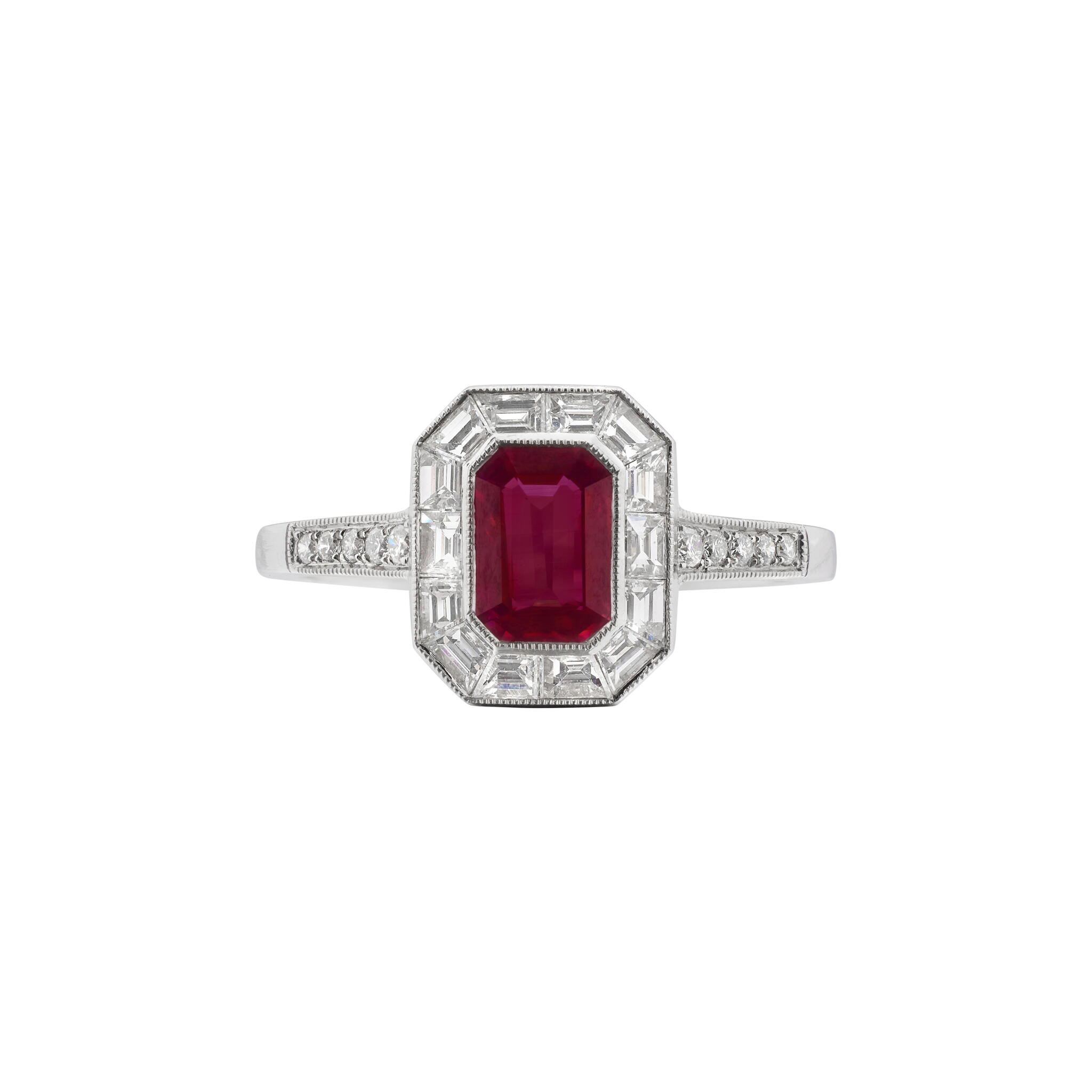 Platinum, 0.75ct Ruby and Diamond Ring  — view 1