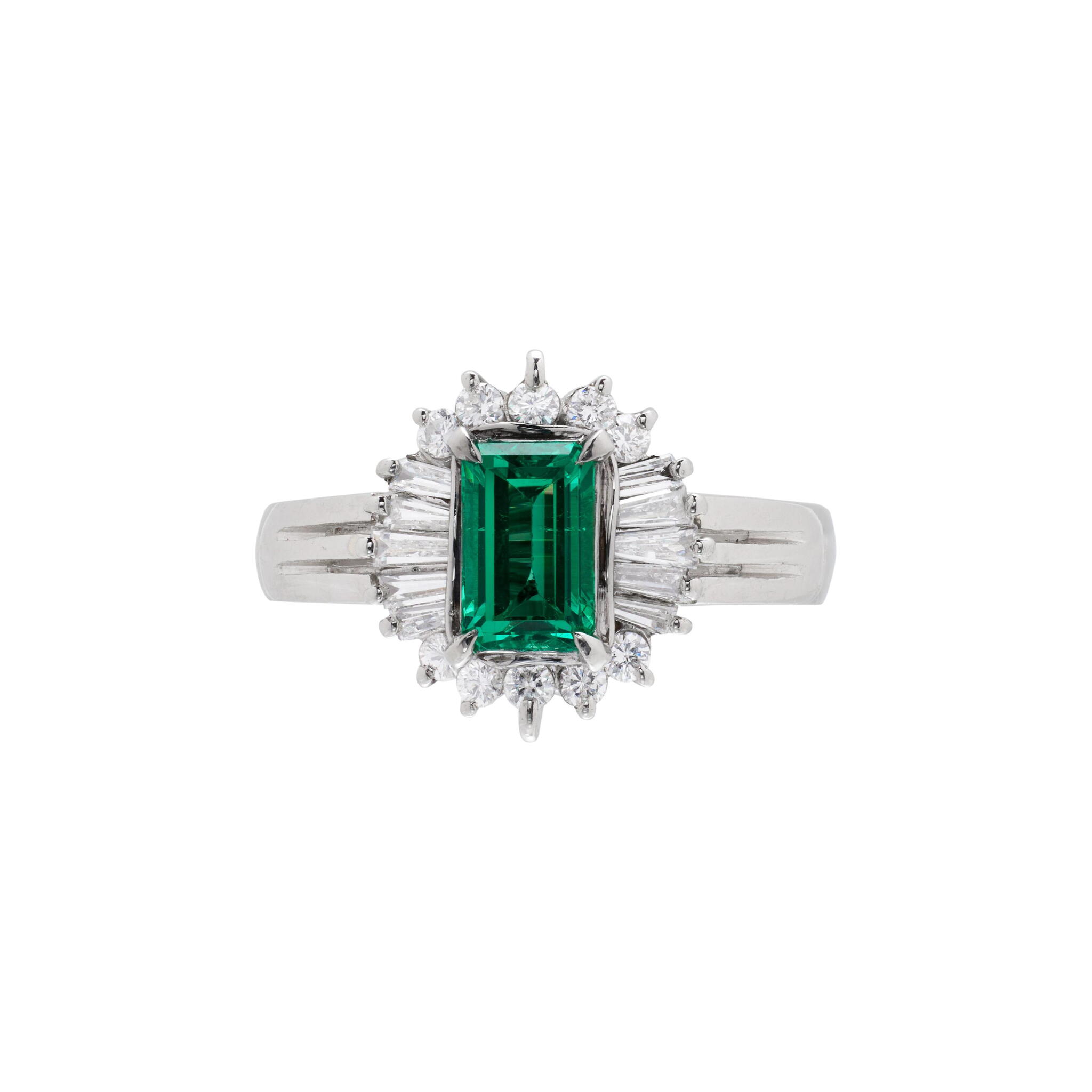 Platinum, 0.60ct Colombian Emerald and Diamond Ring — view 1