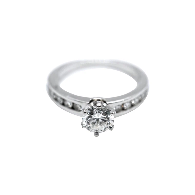 Platinum, 0.70ct Round Brilliant Cut Diamond and Diamond Engagement Ring