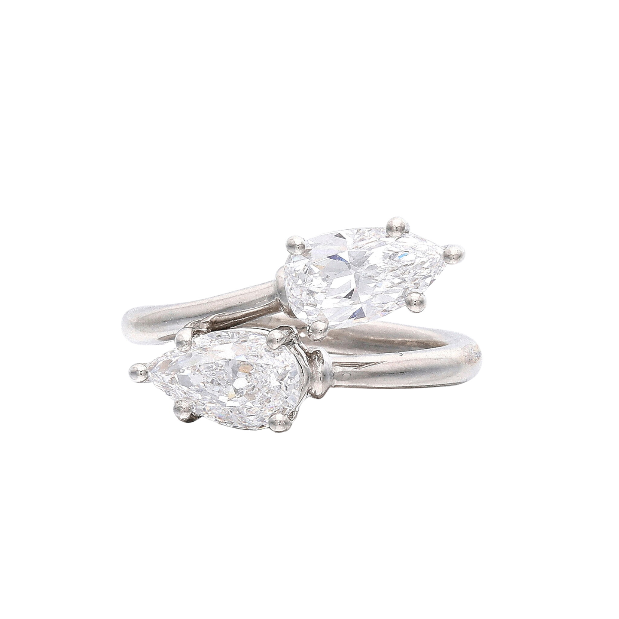 Platinum, 1.01ct and 1.00ct Pear Shape Diamond Toi et Moi Ring — view 1