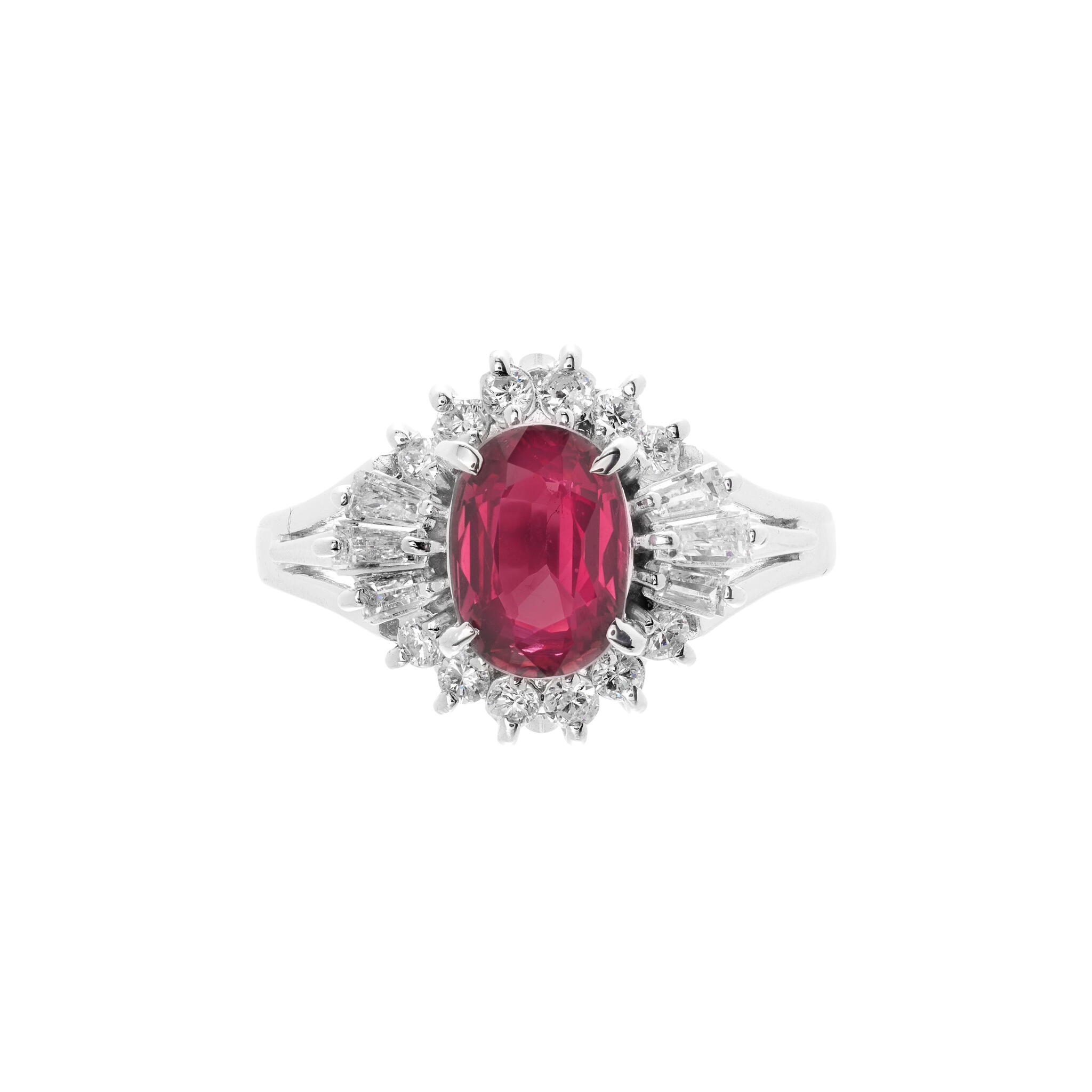 Platinum, 1.10ct Ruby and Diamond Ring — view 1
