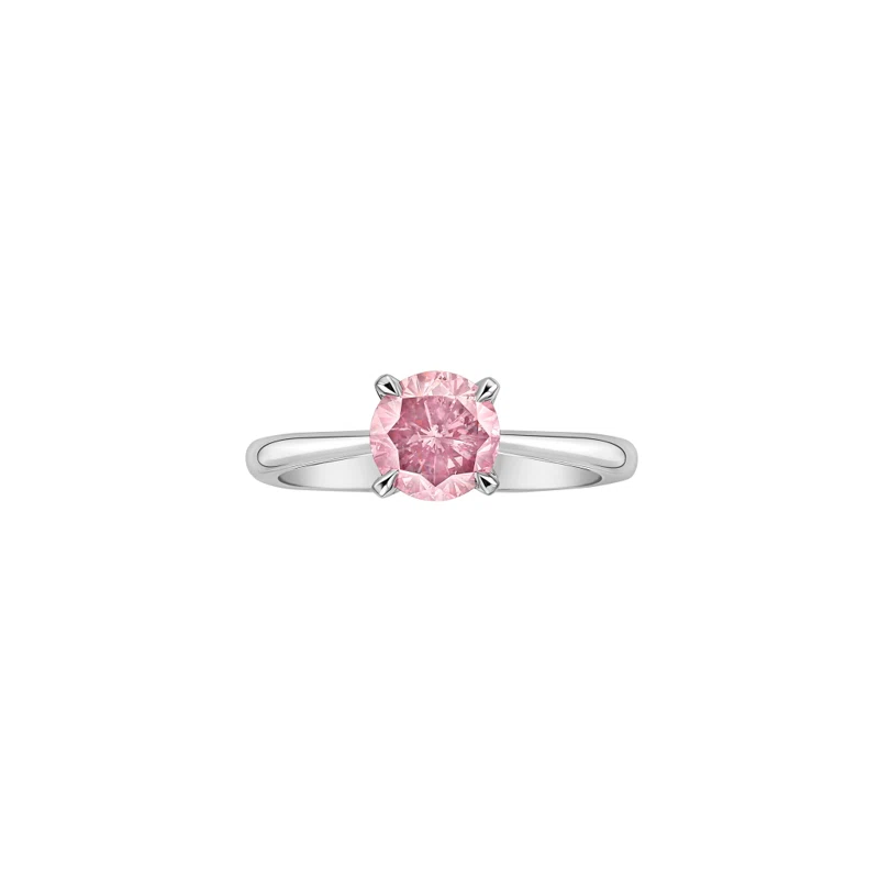 Platinum and 1.00ct Round Fancy Intense Pink Diamond Engagement Ring