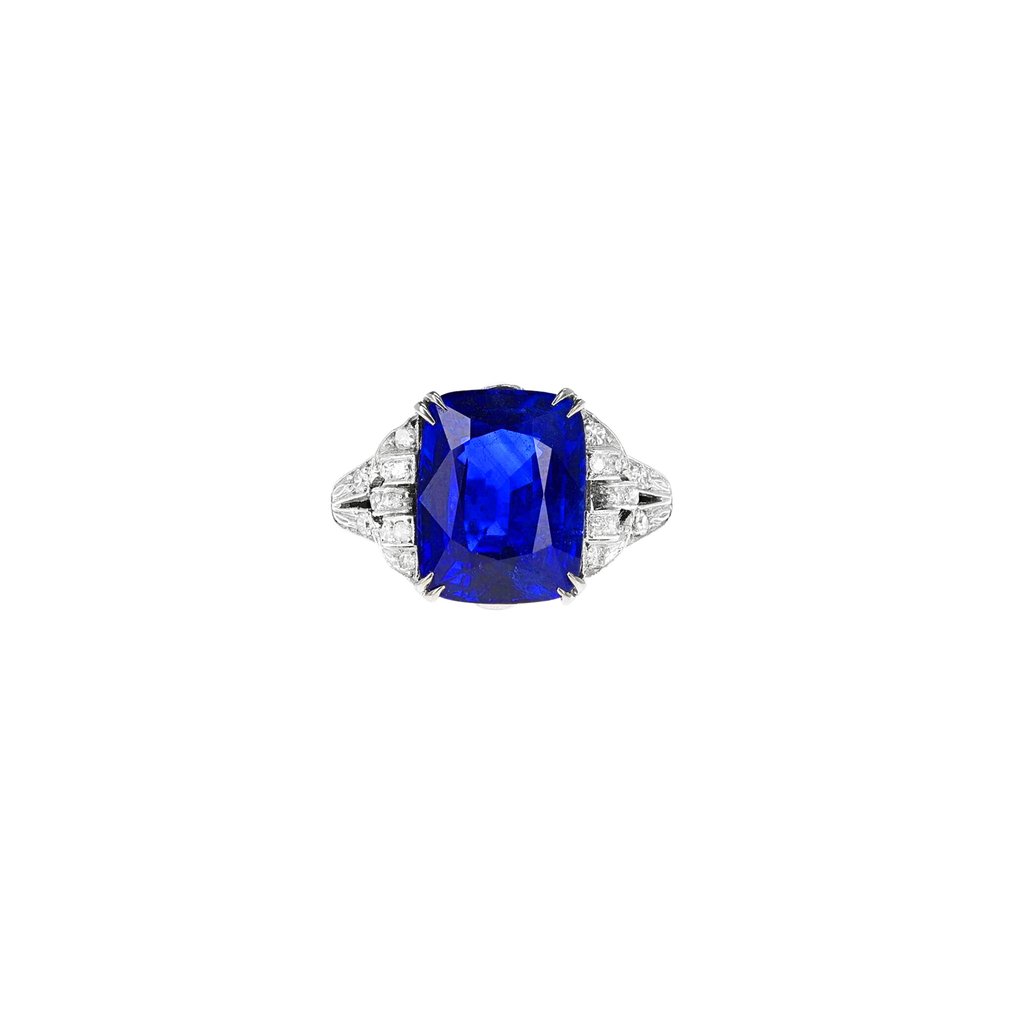 Platinum, 10.15ct Ceylon Royal Blue Sapphire and Diamond Ring — view 1