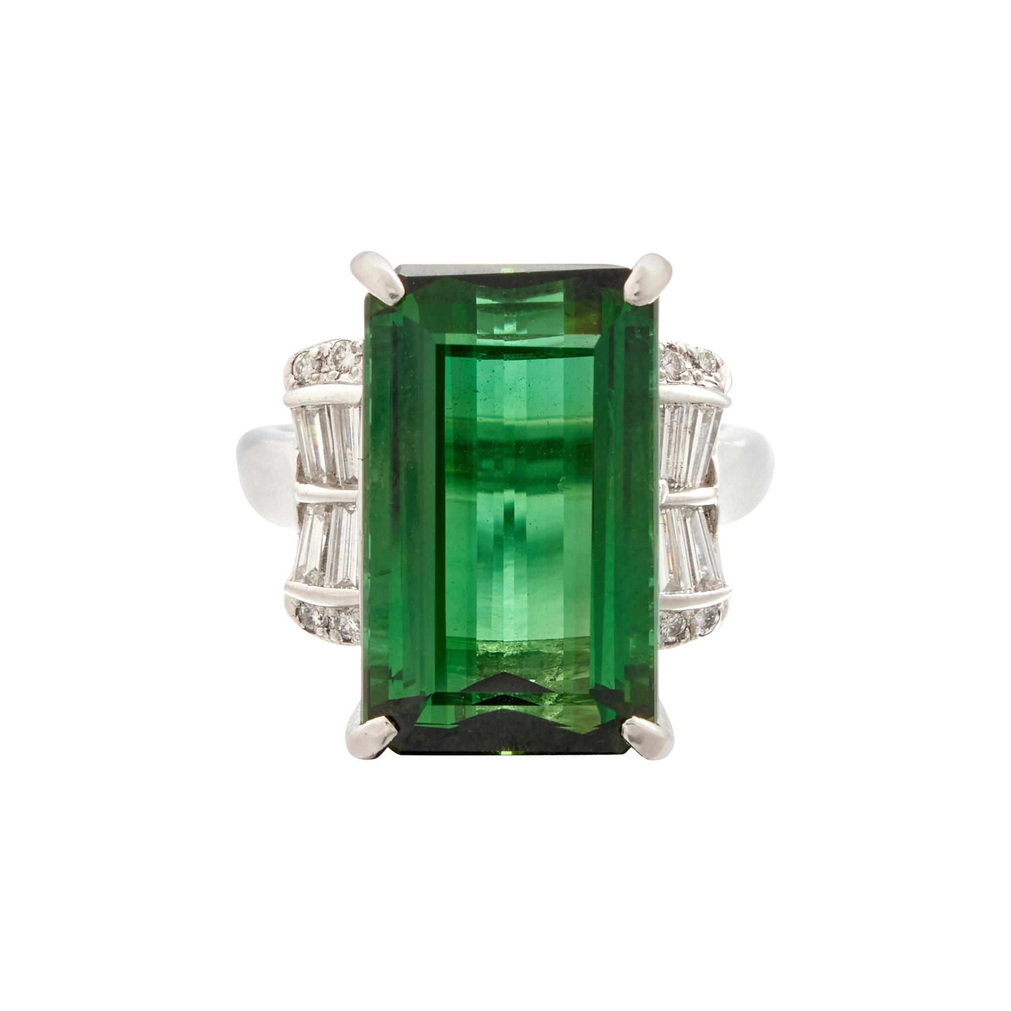 Platinum, 11.72ct Tourmaline and Diamond Ring  — view 1