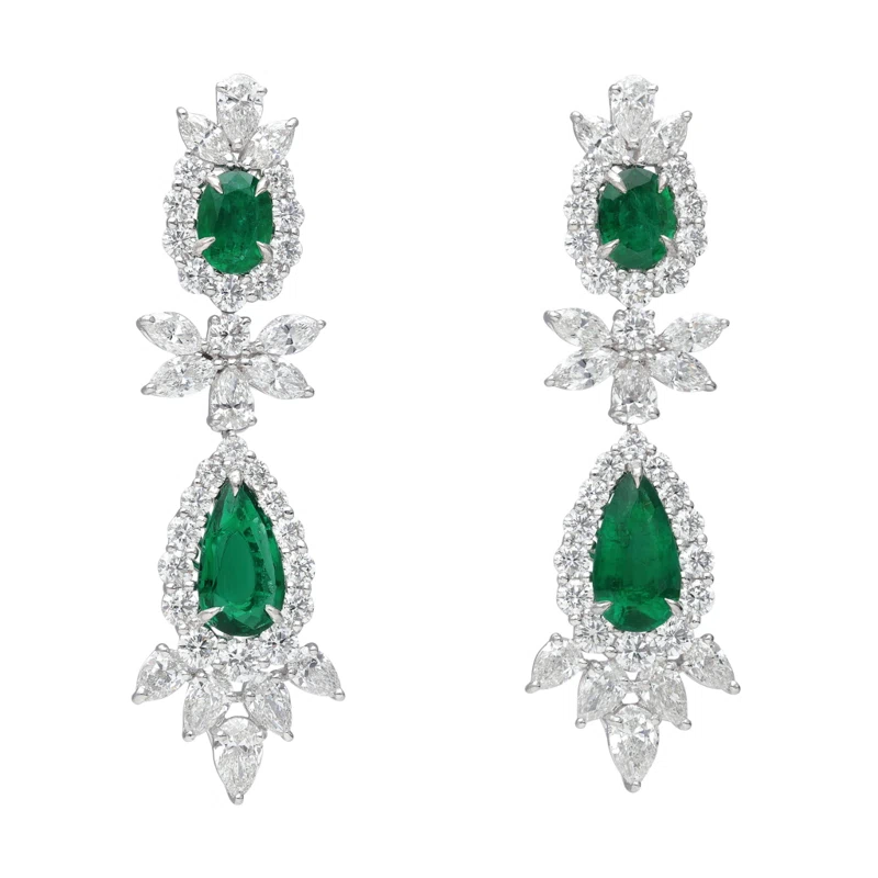 Platinum, 12.36ctw Zambian Emerald and Diamond Earrings