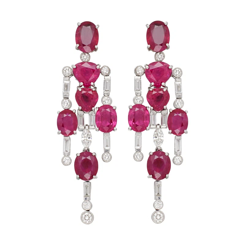 Platinum, 13.88ctw Burmese Ruby and Diamond Earrings