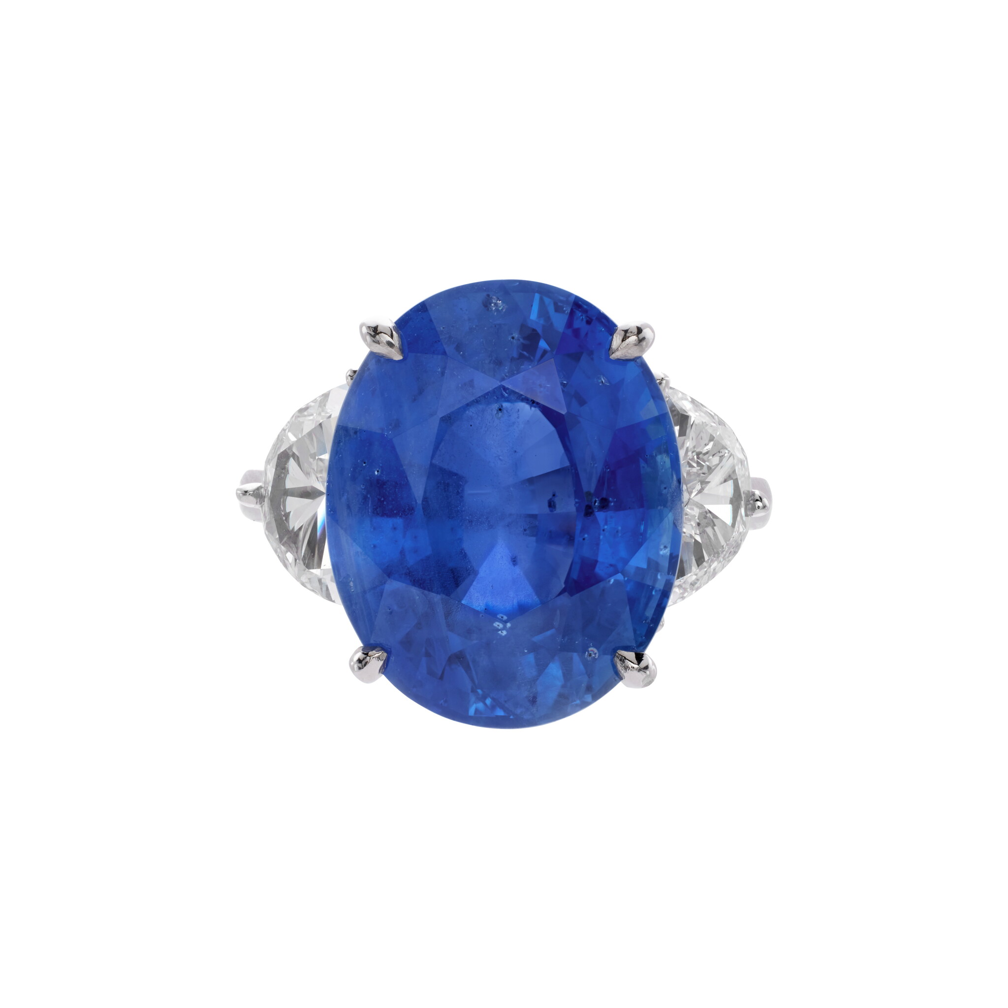 Platinum, 14.80ct Ceylon Sapphire and Diamond Ring — view 1