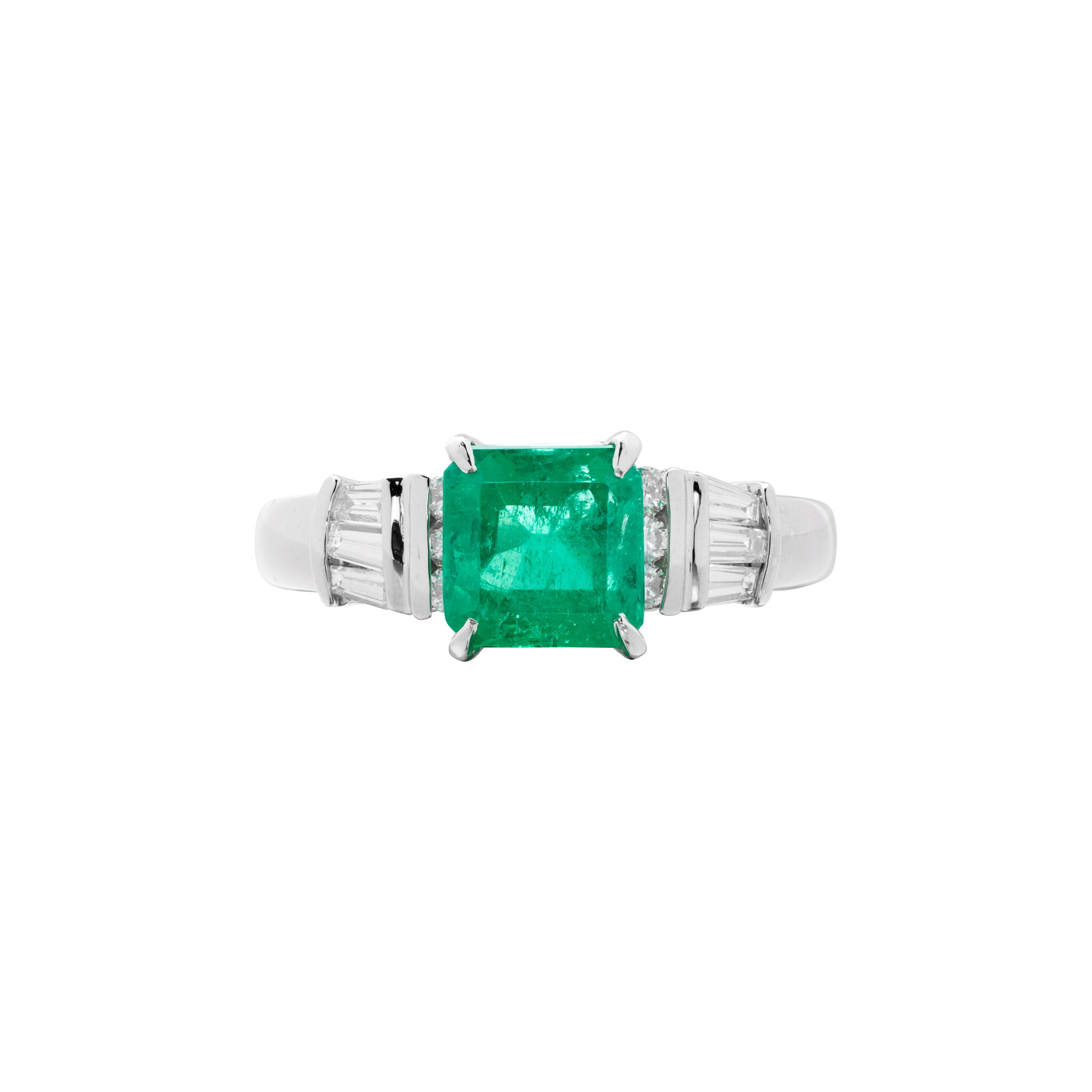 Platinum, 1.62ct Colombian Emerald and Diamond Ring — view 1