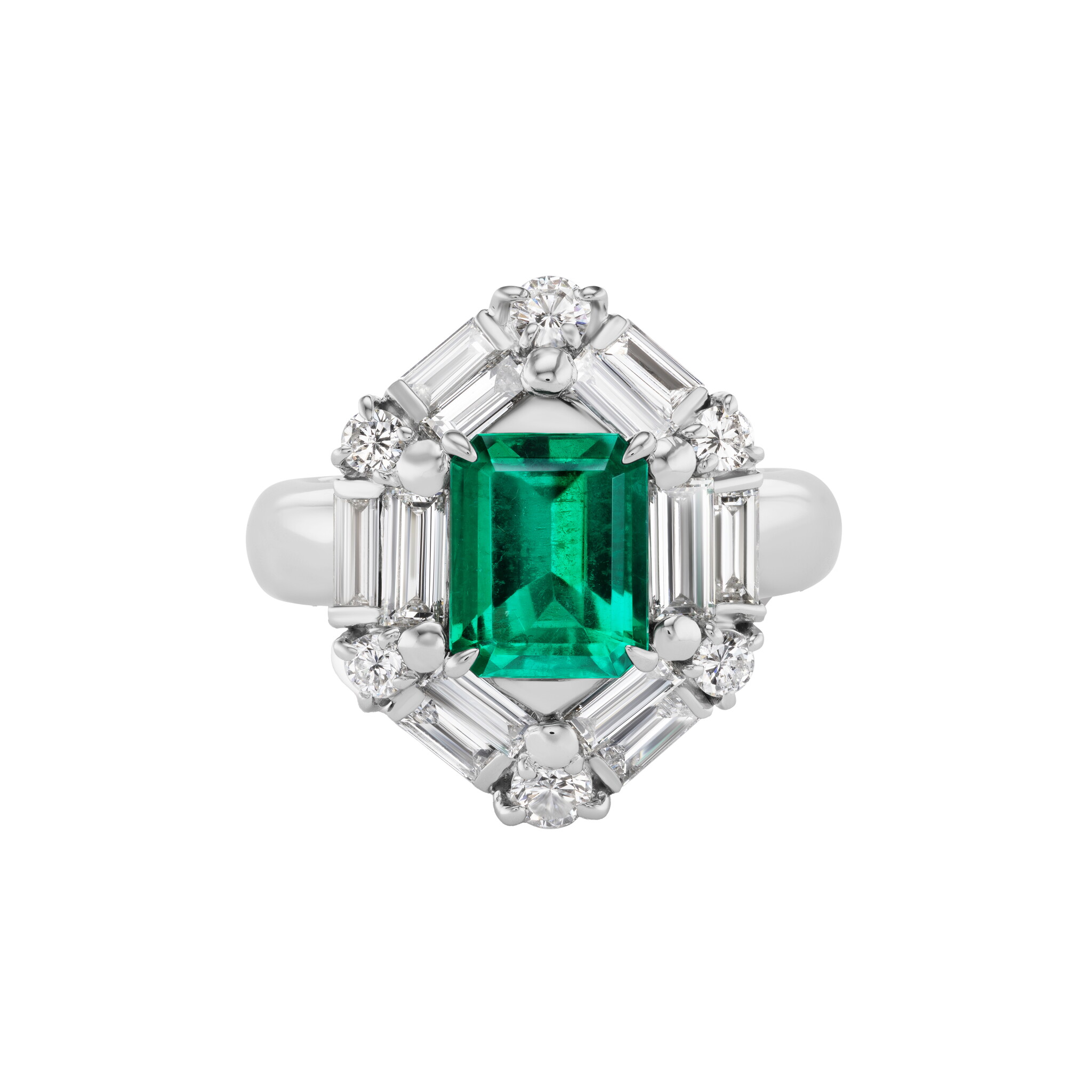 Platinum, 1.83ct Colombian Emerald and Diamond Ring  — view 1
