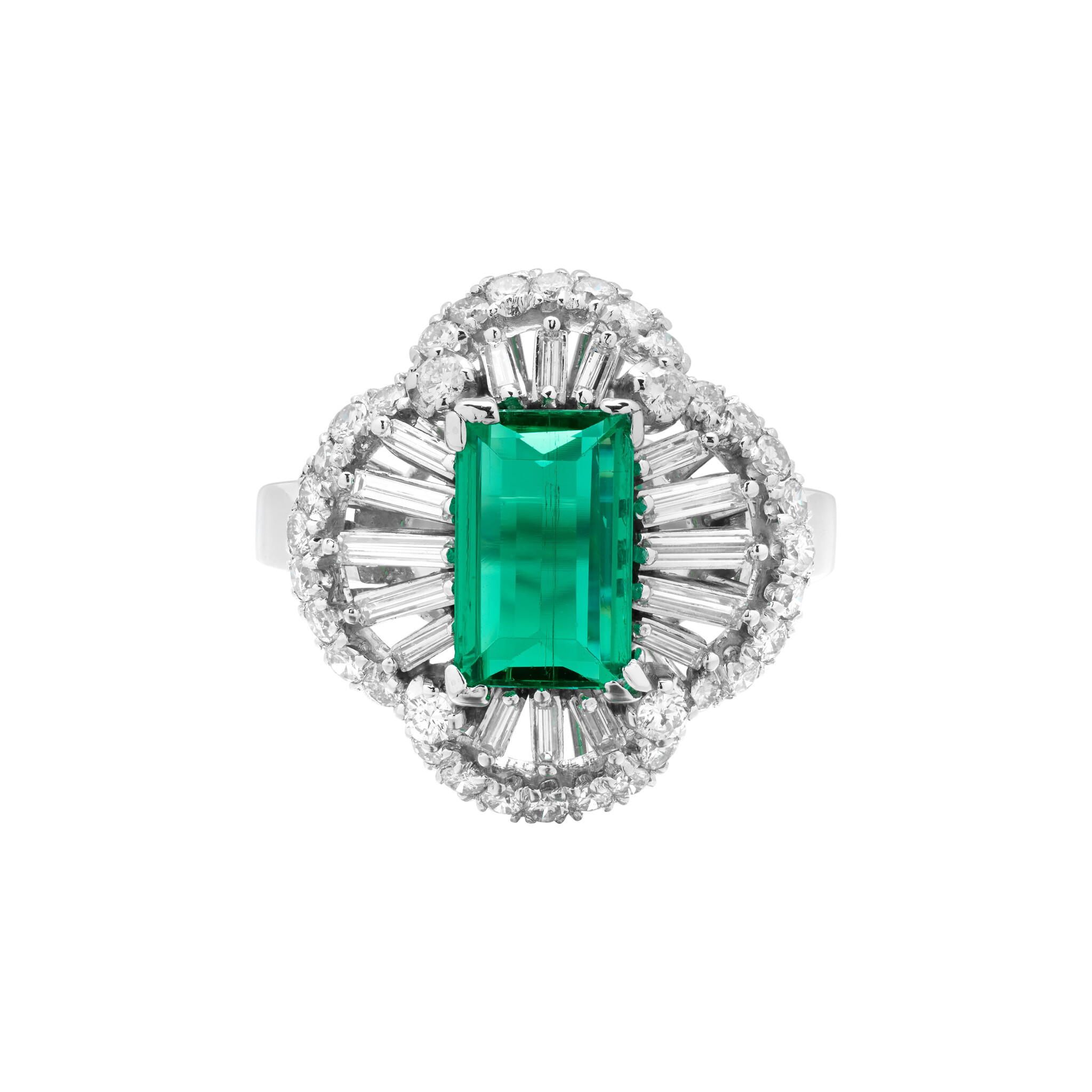 Platinum, 1.92ct Colombian Emerald and Diamond Ring — view 1