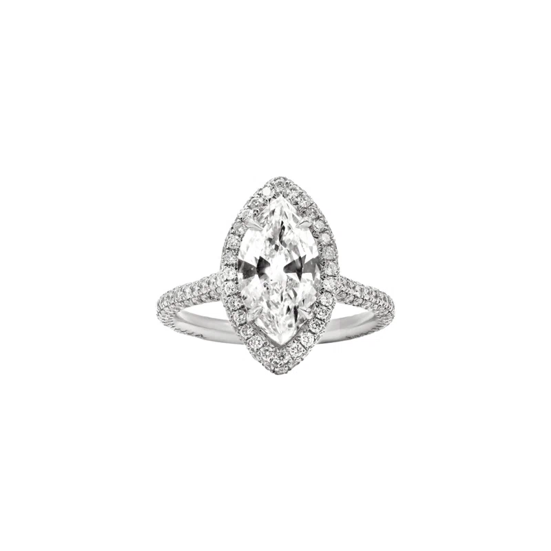 Platinum, 2.00ct Marquise Cut Diamond and Diamond Engagement Ring
