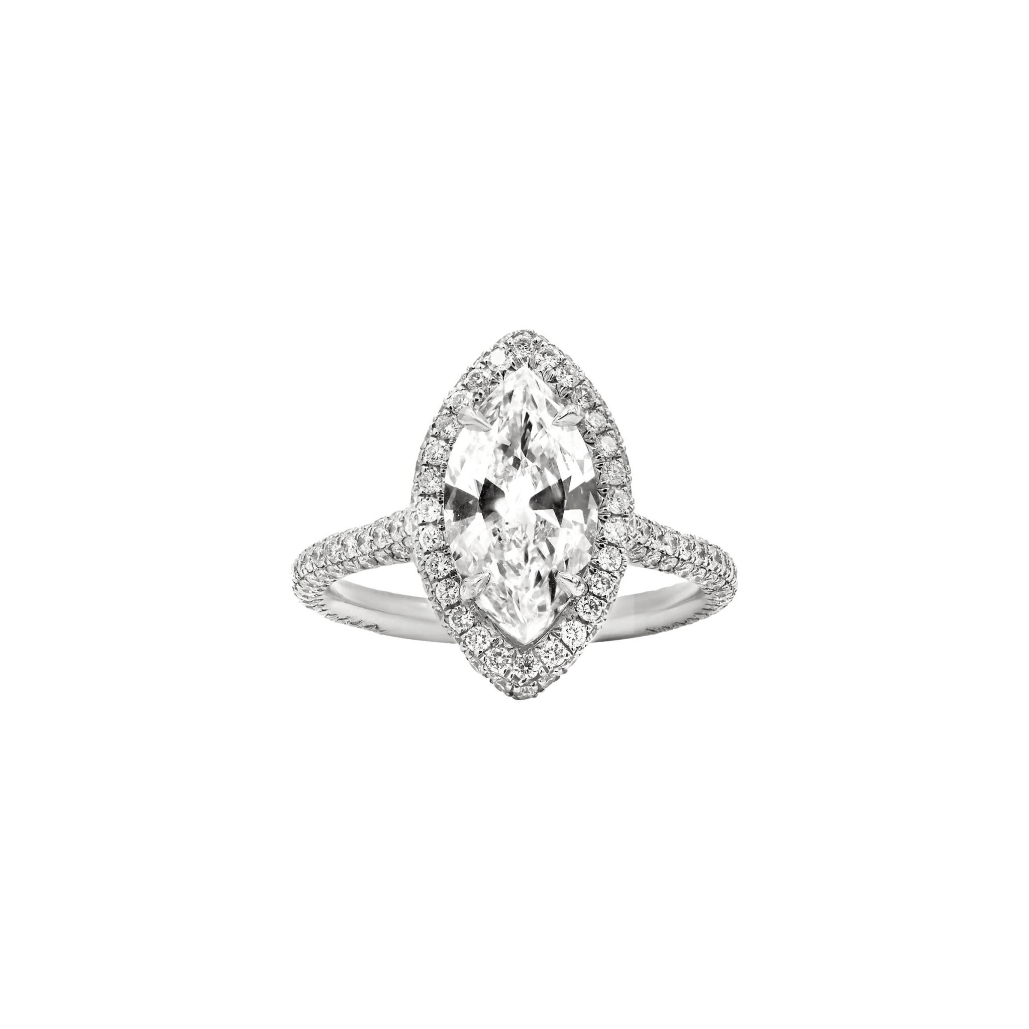Platinum, 2.00ct Marquise Cut Diamond and Diamond Engagement Ring — view 1