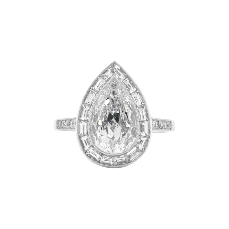 Platinum, 2.00ct Pear Shape Diamond and Diamond Ring