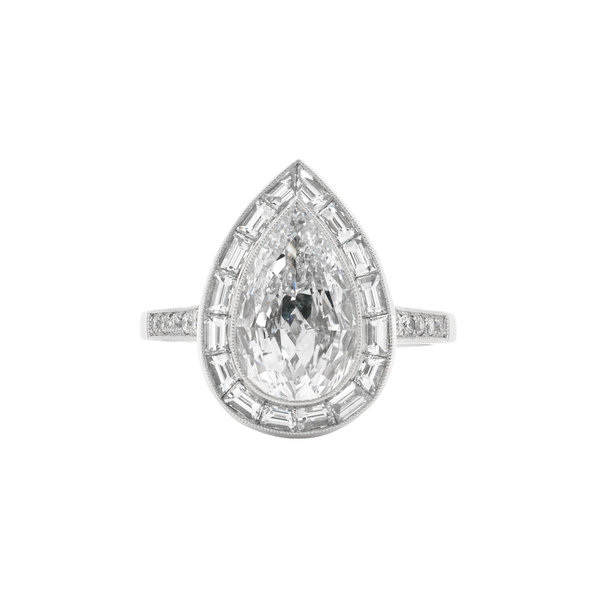 Platinum, 2.00ct Pear Shape Diamond and Diamond Ring — view 1